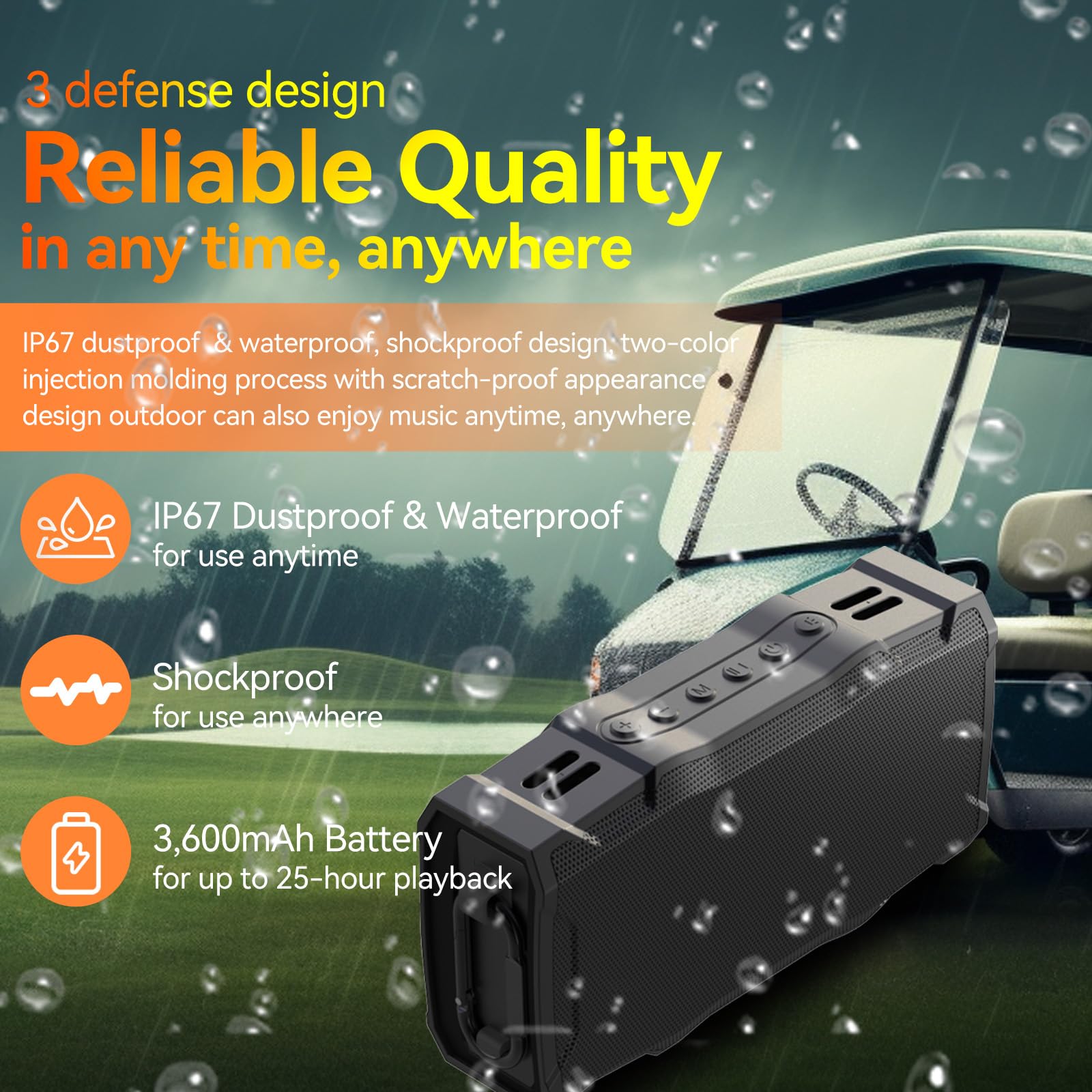 KILOGOGRAPH X8-30W Bluetooth Golf Speaker - Wireless Magnetic, IP67 Waterproof, 25H Playtime, Bluetooth 5.1, AUX/USB/SD - Perfect for Golf Carts, Outdoor Sports & Travel Gifts
