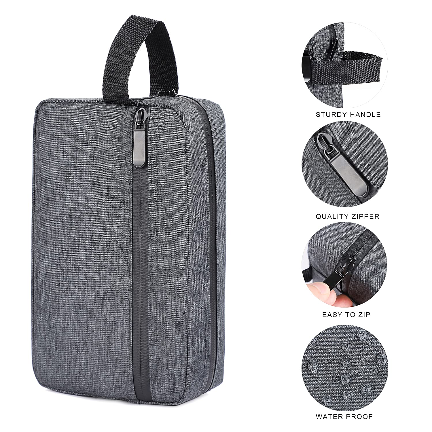 Etercycle Men's Travel Toiletry Bag - Waterproof Portable Shaving Kit Organizer with Hanging Hook for Toiletries Accessories (Dark Gray) - Perfect for Business Trips, Camping & Gym Essentials