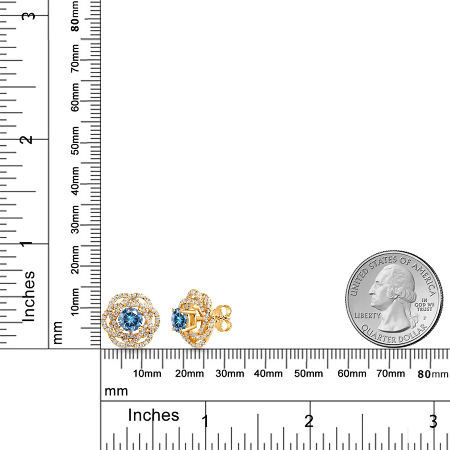 18K Gold Plated Silver Round 6MM Birthstone Stud Earrings with White Moissanite - Gem Stone King | Women's Fashion Jewelry for Everyday Wear & Special Occasions