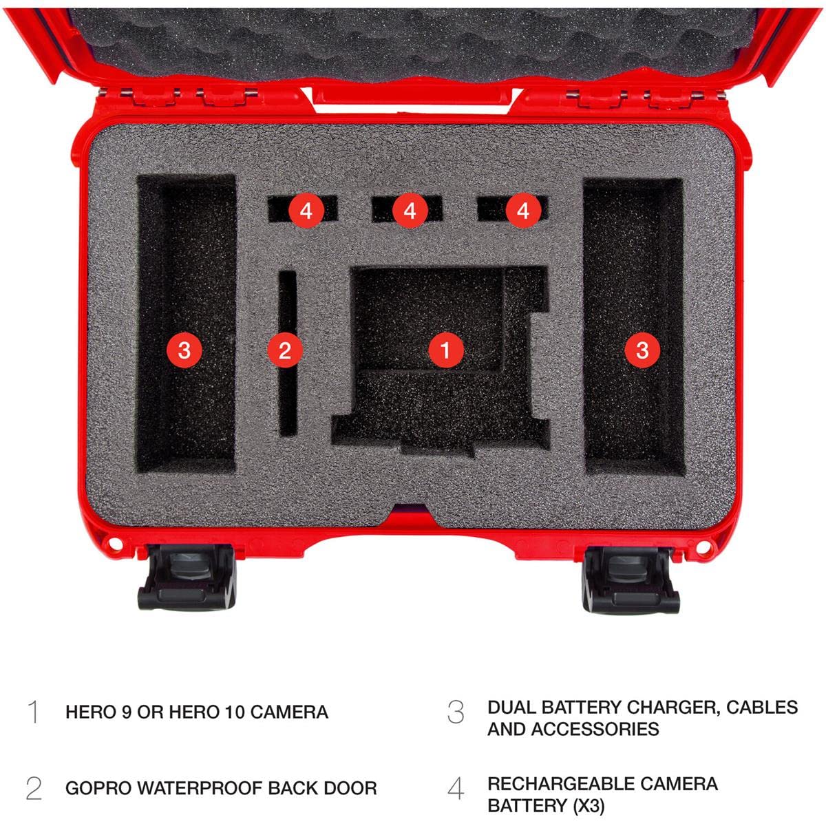 Nanuk 909 Waterproof Hard Case with Customizable Foam Insert - Compatible with GoPro Hero 9 & 10 (Red) - Perfect for Travel, Outdoor Adventures & Camera Equipment Protection