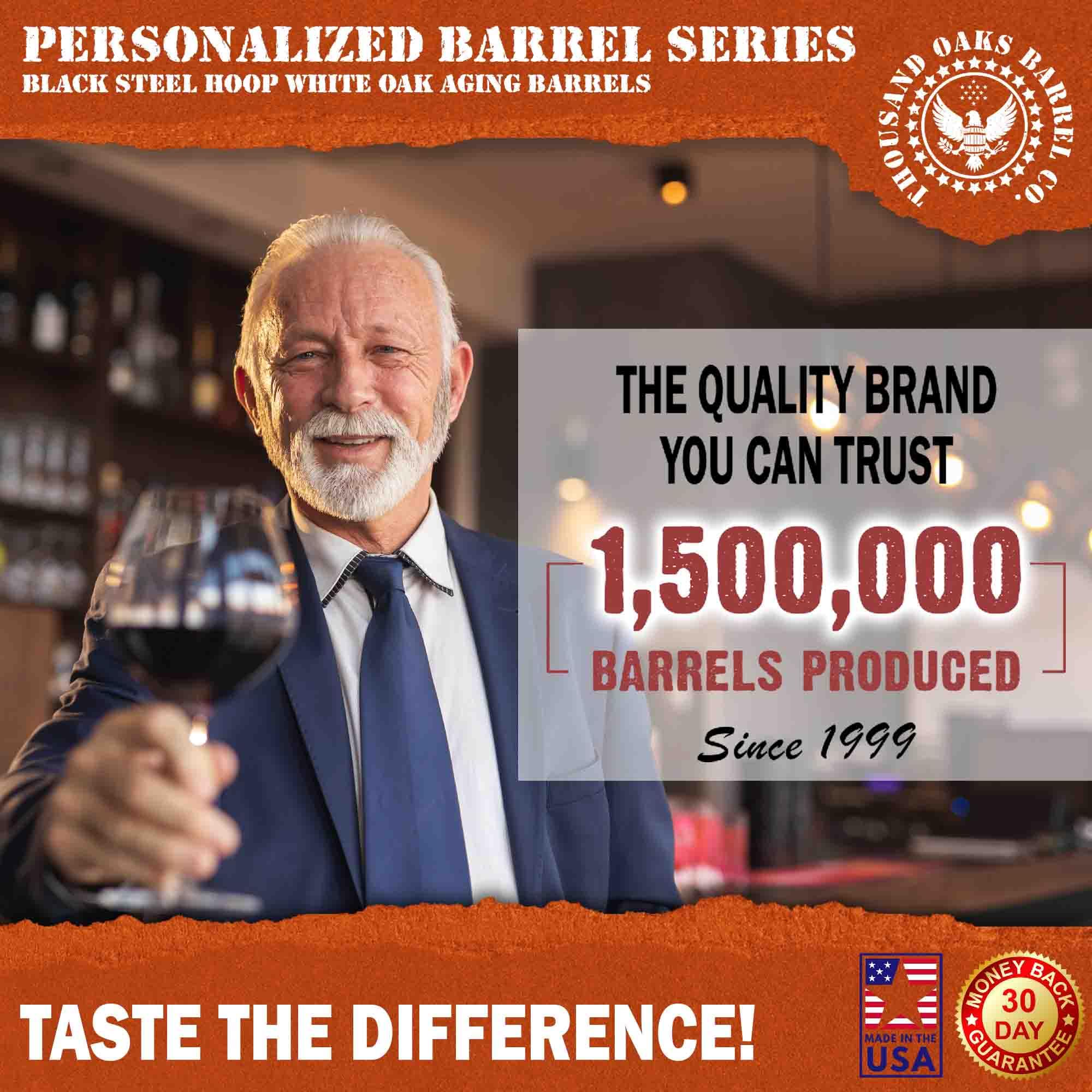 Personalized 10 Liter Oak Wine Barrel (2.5 Gallon) with Stand, Bung & Spigot - Age Whiskey, Bourbon, Cocktails & Beer - Laser Engraved Vineyard Design (B331) - Perfect for Home Bars, Gifts & Craft Beverage Aging