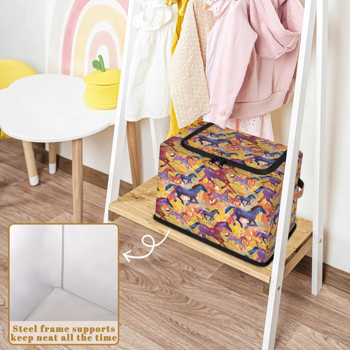 2-Pack Stackable Storage Bins with Zipper Lid & Metal Frame - PU Handled Closet Organizer Cubes for Clothes, Shoes & Seasonal Items | Perfect for Bedroom, Closet & Fall/Winter Storage Organization