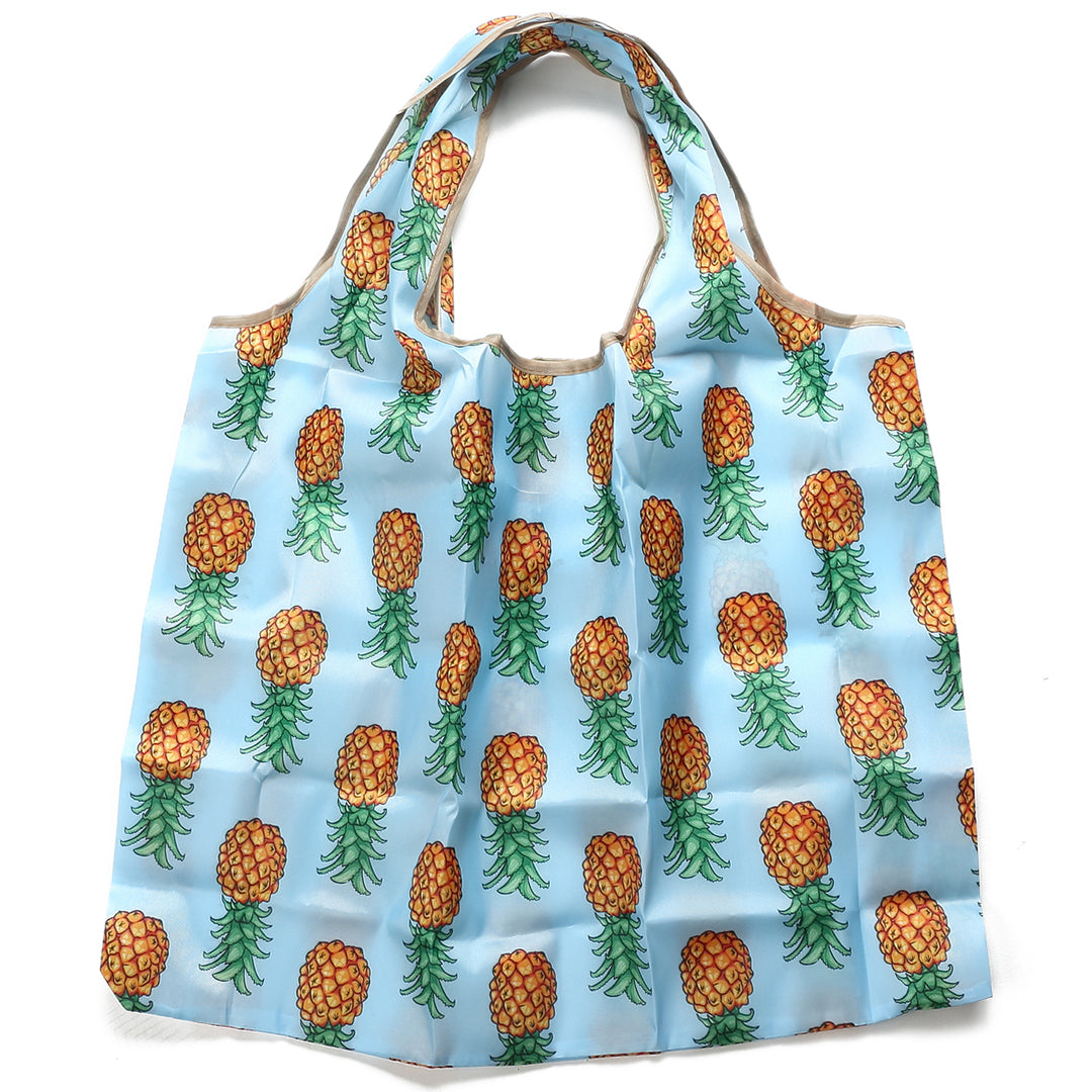 Jackie Pineapple Sky Blue Foldable Bag - Stylish & Portable Handbag for Travel, Shopping, and Everyday Use