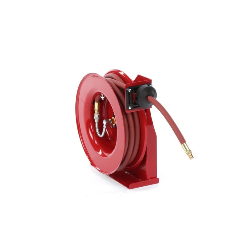 Premium Duty Spring Retractable Hose Reel ⅜” x 25’ - Heavy Duty Steel Construction, Long Life Drive Spring & Quiet Speed Latch - Ideal for Garden, Workshop & Industrial Use