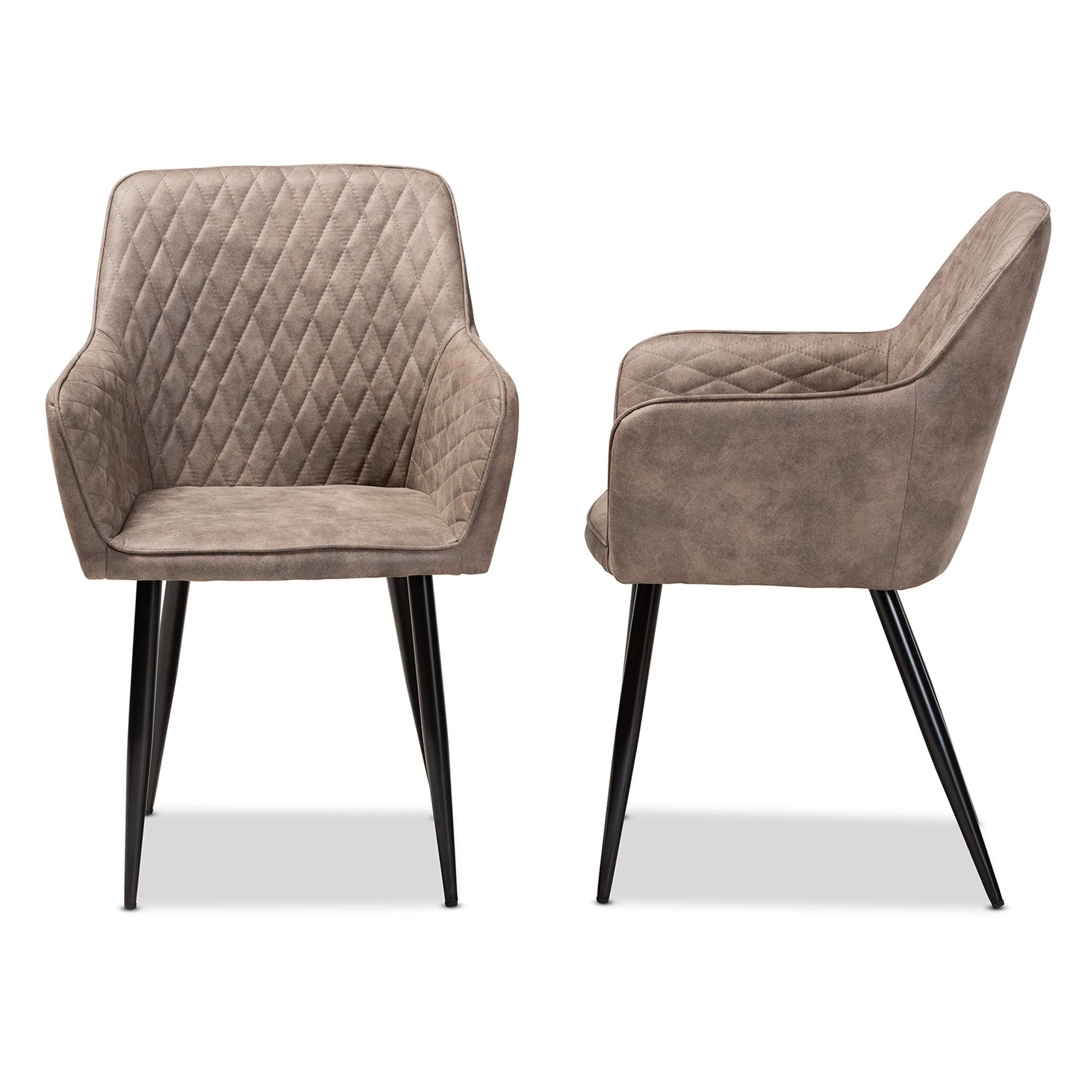 Baxton Studio Belen 2-Piece Metal Dining Chair Set - Grey & Brown Faux Leather Upholstered Chairs for Kitchen, Dining Room & Office | Modern Comfort Seating