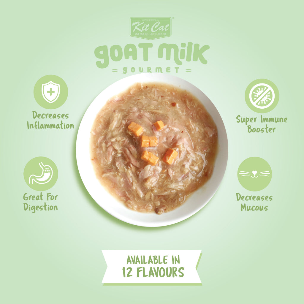 Premium Kit Cat Goat Milk Gourmet Wet Cat Food - 70g Can (12 Delicious Flavors) | High-Protein Meal for Adult & Senior Cats | Indoor & Outdoor Feline Nutrition