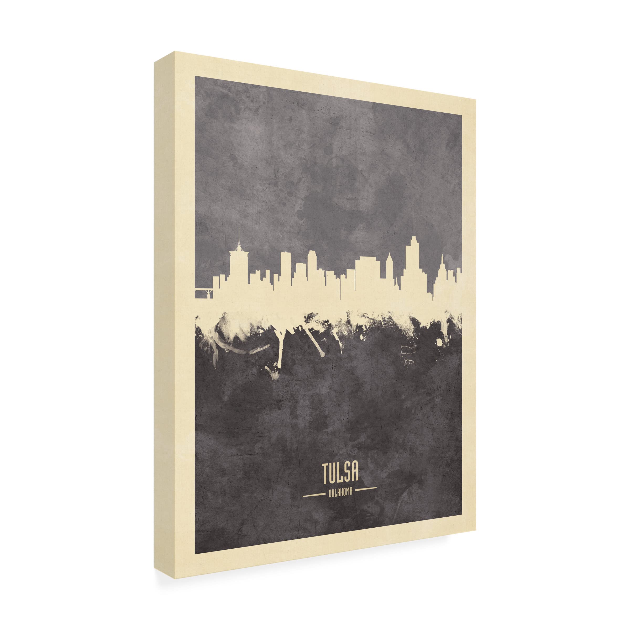 Michael Tompsett 'Tulsa Oklahoma Skyline Gray' Canvas Wall Art Print - Modern Cityscape Home & Office Decor for Living Room, Bedroom or Office