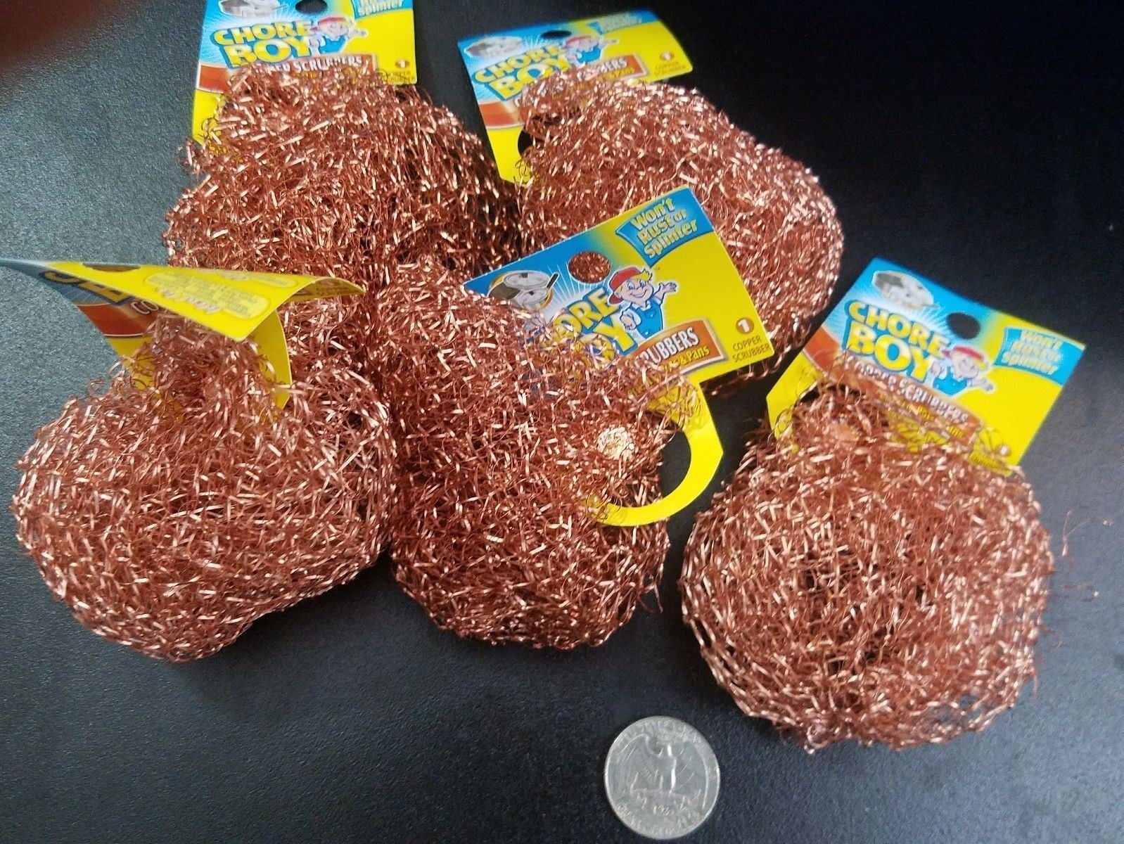 6 Pack 100% Pure Copper Chore Boy Scouring Pads - Heavy Duty Copper Scrubbers for Kitchen Cleaning, Grill Maintenance, and Cookware Restoration