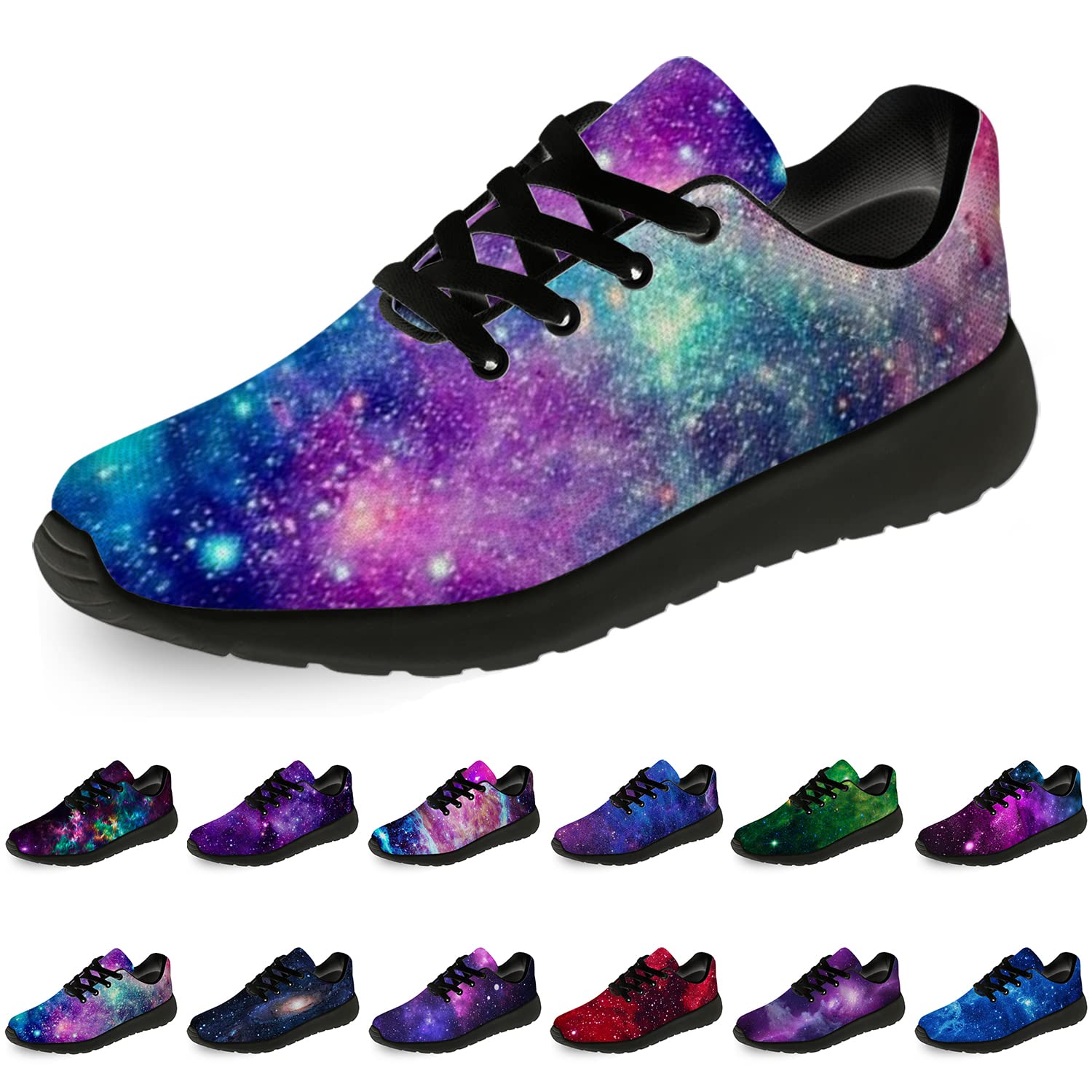 **Unisex Galaxy Print Running & Walking Shoes - Colorful Nebula Universe Sneakers for Men & Women - Size 9.5 Men / 11 Women (Black & Multi) - Perfect for Jogging, Gym Workouts & Casual Wear**