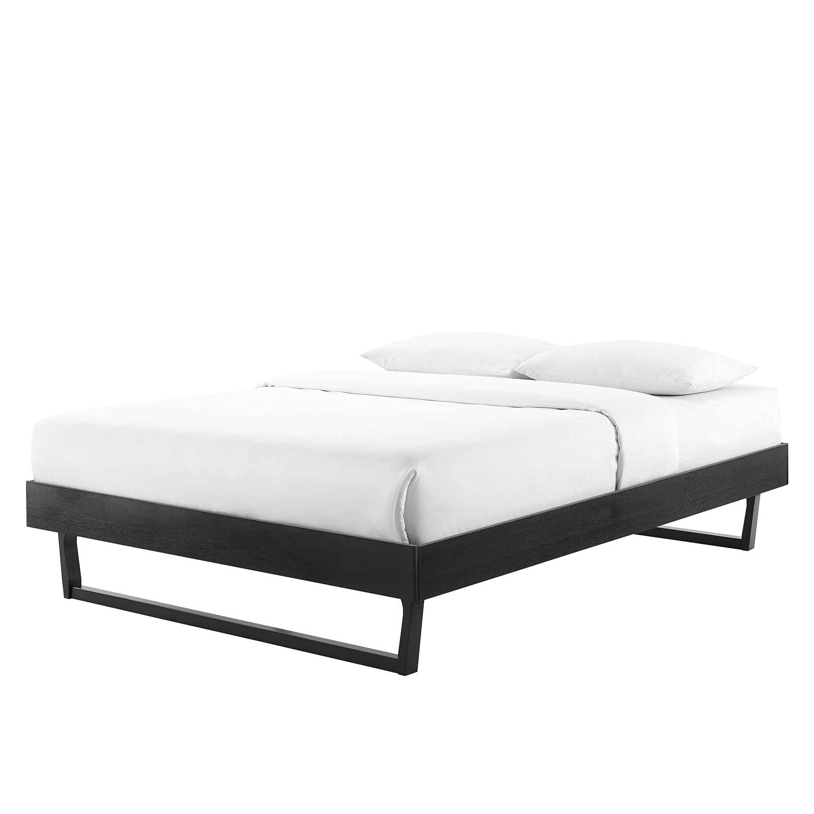 Modern Black Wooden Full Size Platform Bed Frame - Contemporary Urban Design for Master & Guest Bedrooms - Perfect for Small Spaces & Minimalist Home Decor