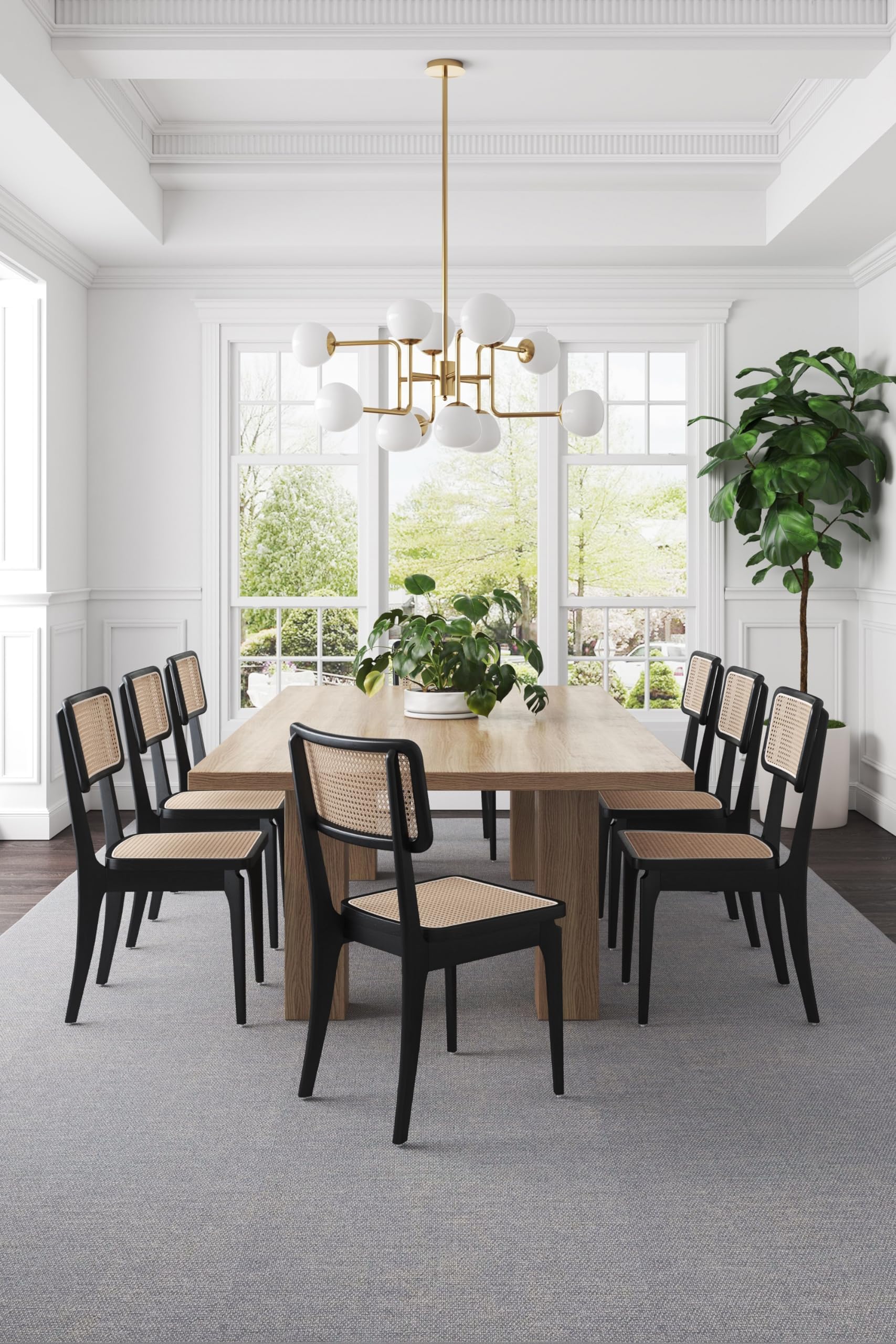 Giverny Rattan Wicker Cane Outdoor Dining Chairs Set of 4 - Black & Natural Cane Side Chairs for Patio, Restaurant, Bistro, Cafe, Pub & Indoor Dining Room - Weather-Resistant Rattan Furniture for Outdoor Entertaining & Al Fresco Dining