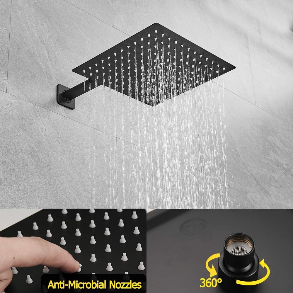 Premium Matte Black Shower System - Wall Mounted Tub Faucet with 10