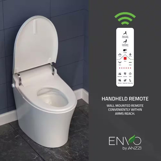 Anzzi TL ST823WH Envo Vail Smart Bidet Toilet - 1.28 GPF Elongated Bowl with Remote Control, Heated Seat & Warm Water Wash - Perfect for Modern Bathrooms & Luxury Homes