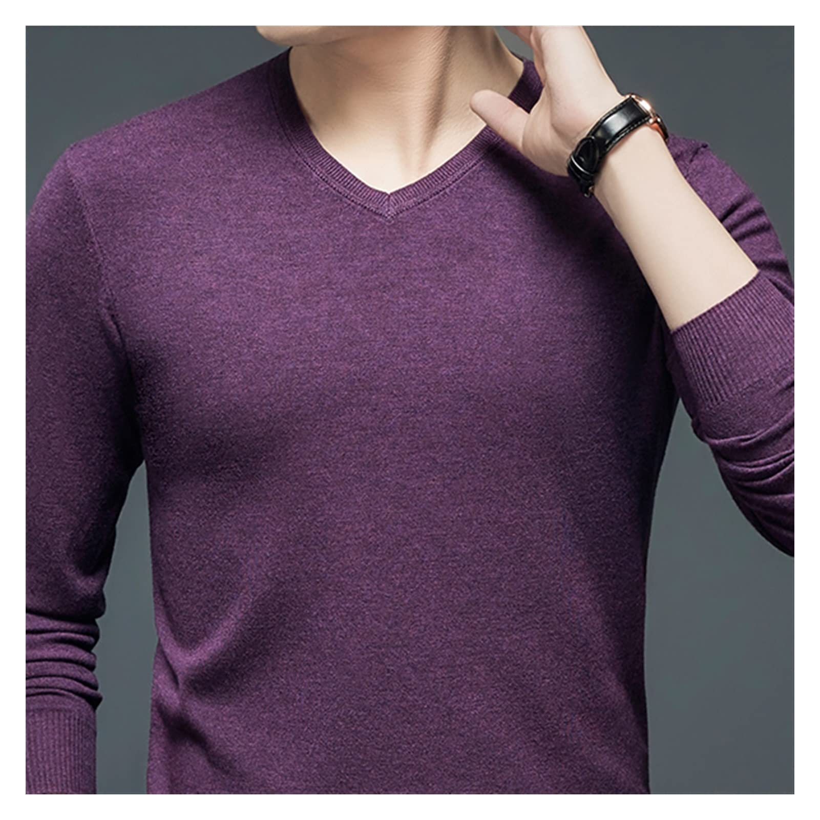 Men's Soft Warm V-Neck Knit Sweater - Purple Medium | Casual Pullover for Autumn & Winter | Perfect for Office, Dating & Weekend Outfits