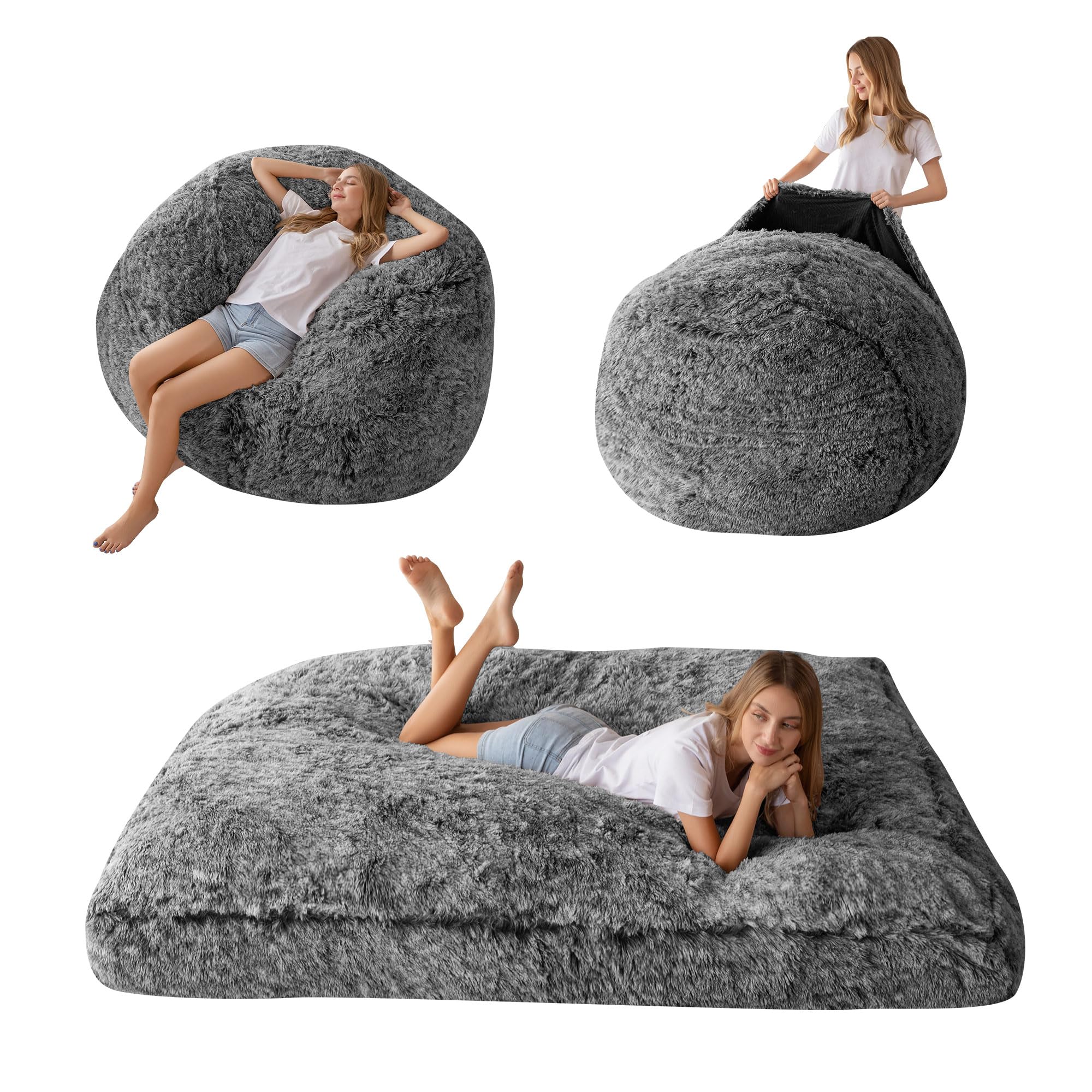 MAXYOYO Giant Bean Bag Bed - Extra Large Faux Fur Convertible Bean Bag Chair to Bed, Soft & Comfy for Adults & Teens - Perfect for Living Room, Bedroom, Dorm or Game Room Lounging