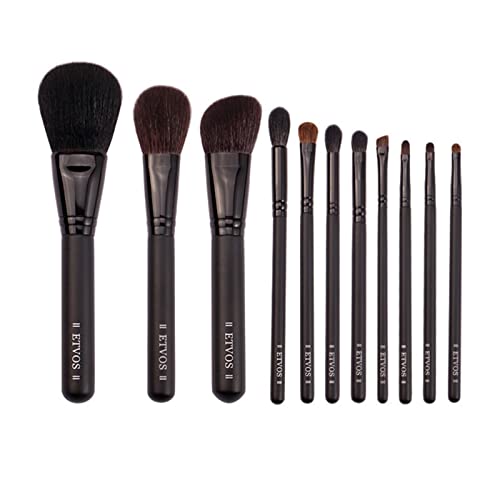 11Pcs Professional Makeup Brushes Set - Matte Black Horse Hair Foundation, Powder & Eyeshadow Cosmetic Brushes for Flawless Makeup Application | Perfect for Daily Use, Bridal Makeup & Professional Artists