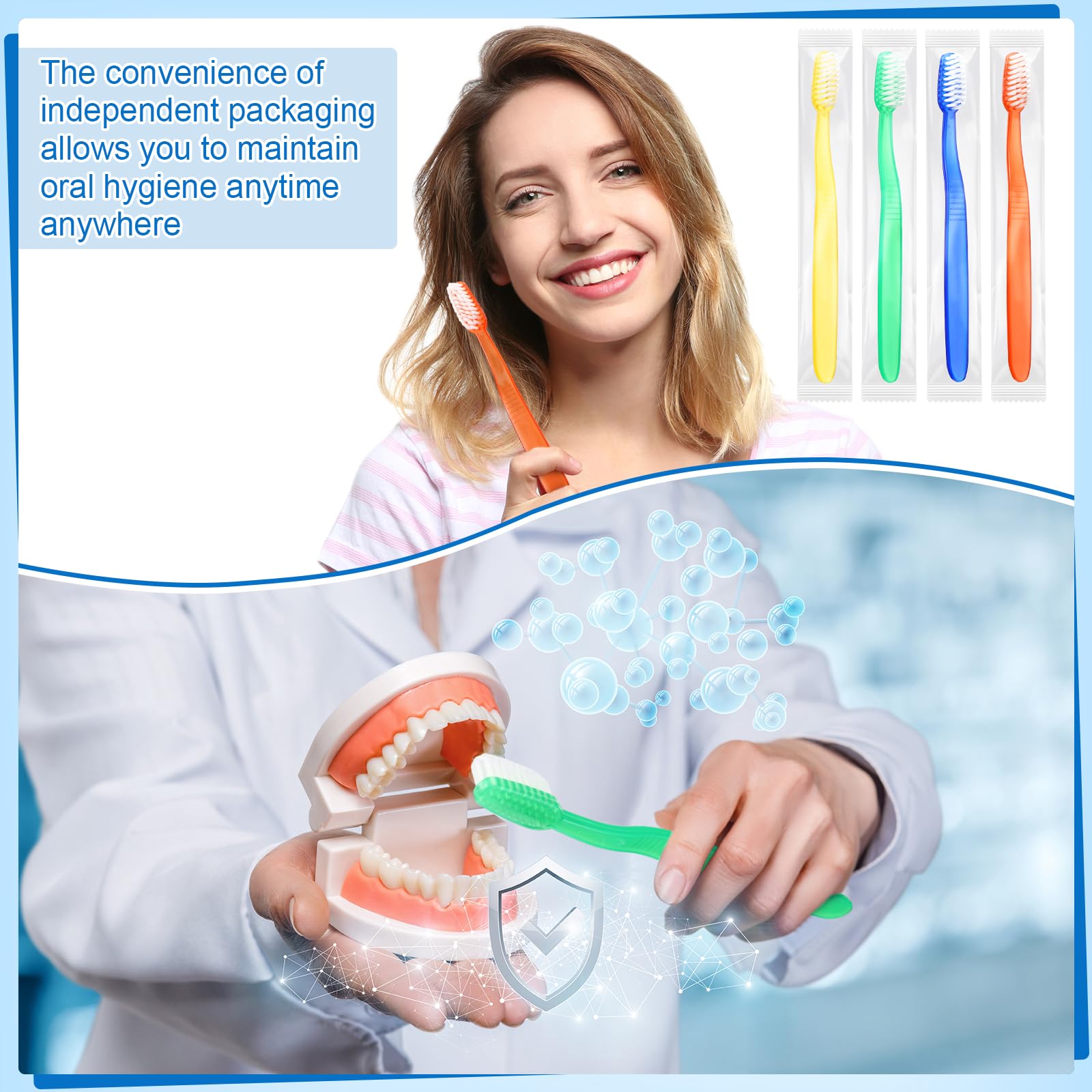 400 Pcs Disposable Toothbrushes Bulk - Individually Wrapped Pre-Pasted Soft Bristle Toothbrushes for Travel, Hotels, Camping, Homeless Shelters & Emergency Kits | Portable Oral Care Solution for On-the-Go Hygiene