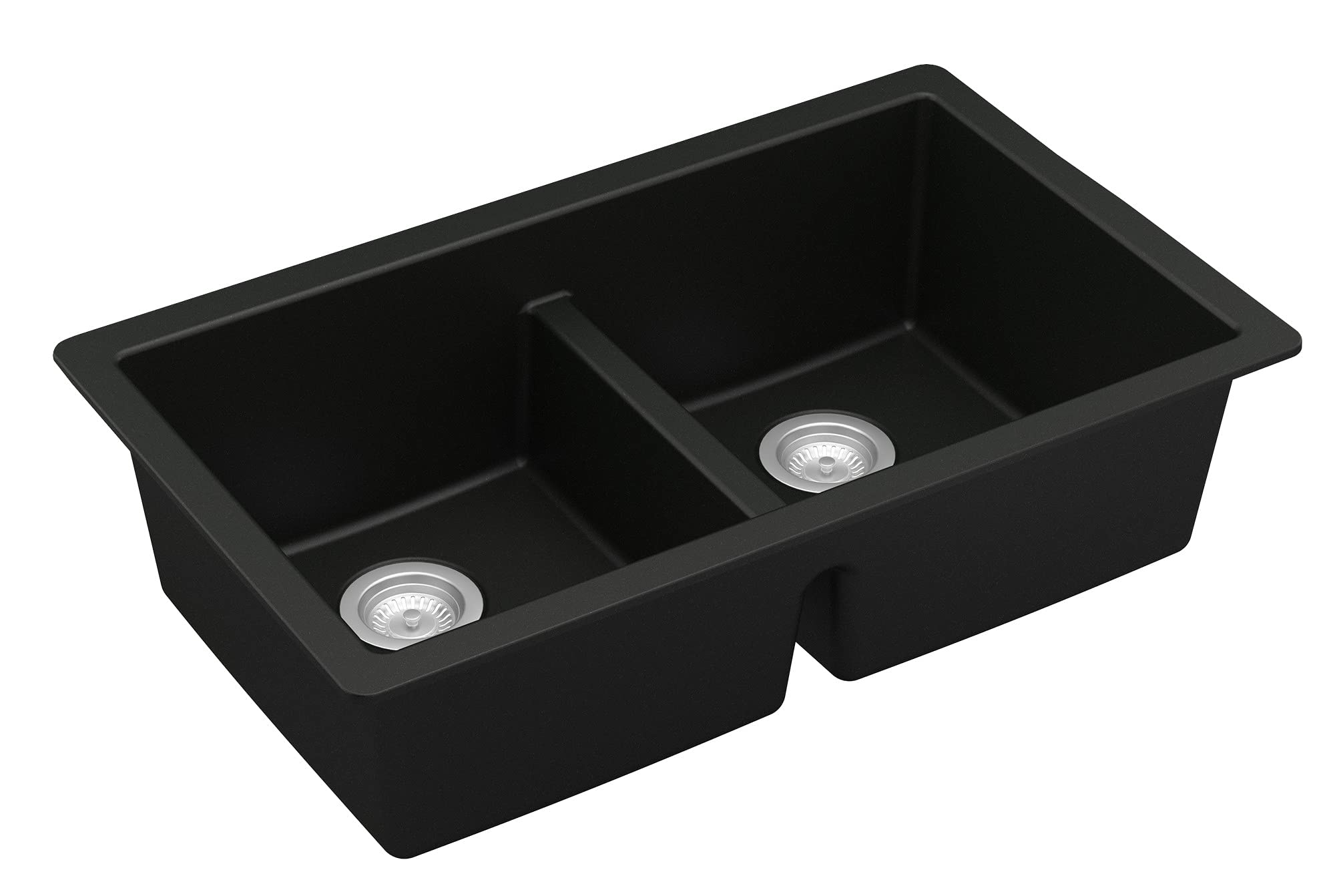 Karran QU-810 32-Inch Black Undermount Double Bowl Quartz Kitchen Sink Kit - Perfect for Modern Kitchens, Restaurant Prep & Heavy-Duty Use