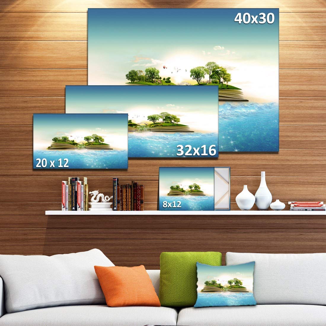 Designart Pink Houses and Boats Landscape Canvas Print Wall Art - 40x20 Inches - Modern Home Decor for Living Room, Bedroom & Office