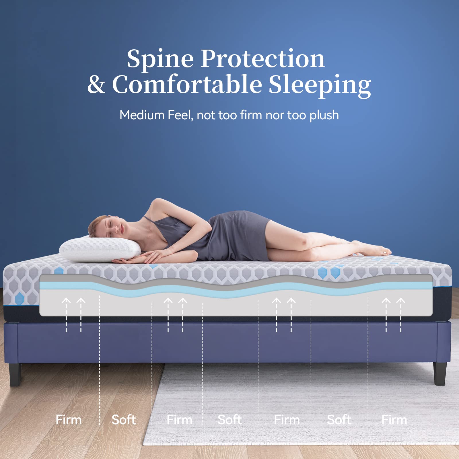 Vyfipt 10 Inch Queen Size Memory Foam Mattress - Bamboo Charcoal Infused Gel Cooling Technology, Medium Firm Support, Breathable Design - No Box Spring Needed - Perfect for Hot Sleepers & Pressure Relief - Bed in a Box for Easy Setup in Guest Rooms, Dorms & Apartments