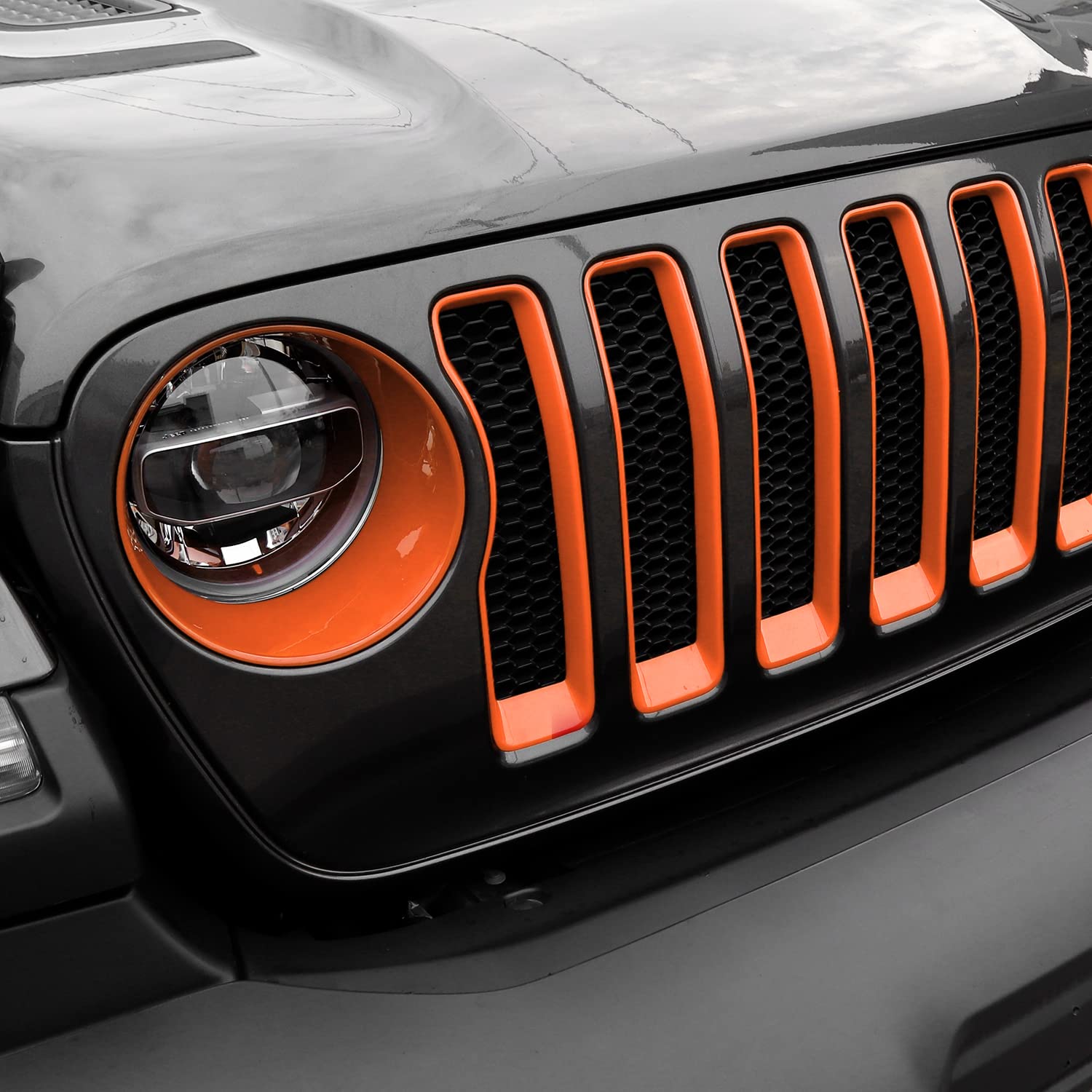 CheroCar Orange Mesh Grille Insert & Headlight Turn Signal Cover Trim - Exterior Accessories for Jeep Wrangler JL (2018-2022) | Off-Road Protection & Style Upgrade