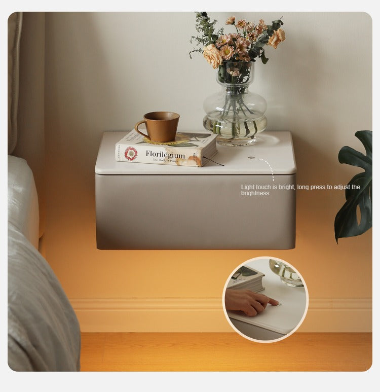 Organic Leather Floating Nightstand - Wall Mounted Cream Rock Board Shelf for Bedroom, Living Room & Office - Modern Minimalist Storage Solution