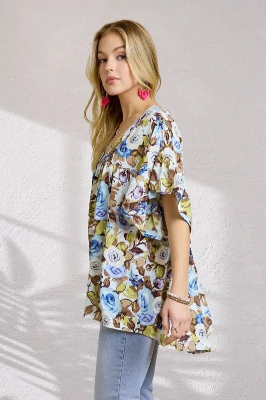 ADORA Floral Babydoll Tunic Top for Women - Trendy Lace Blouse for Casual Wear & Date Night Outfits