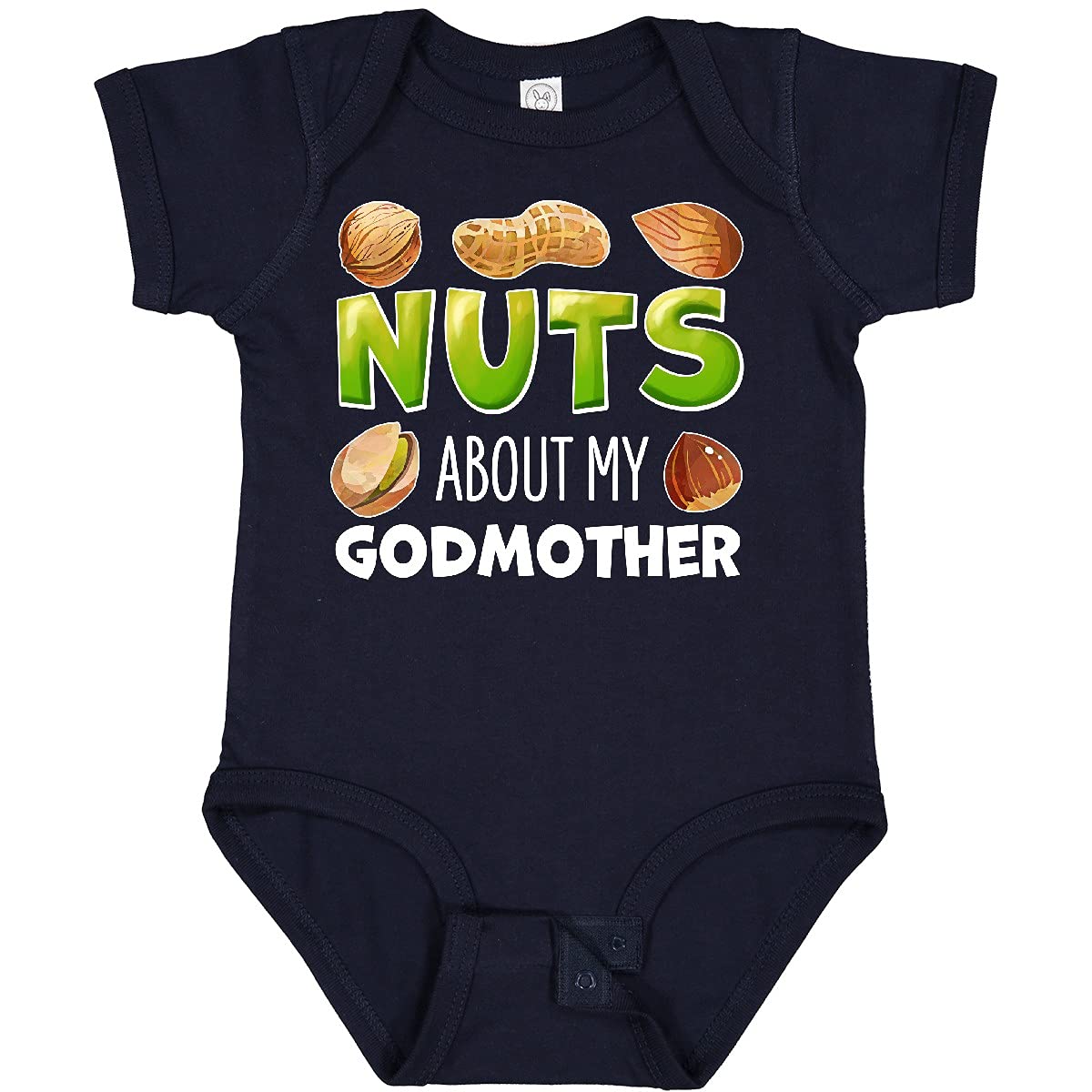 Inktastic Nuts About My Godmother Peanut Almond Pistachio Baby Bodysuit - Cute Gift for Godmothers, Baby Showers & Family Gatherings