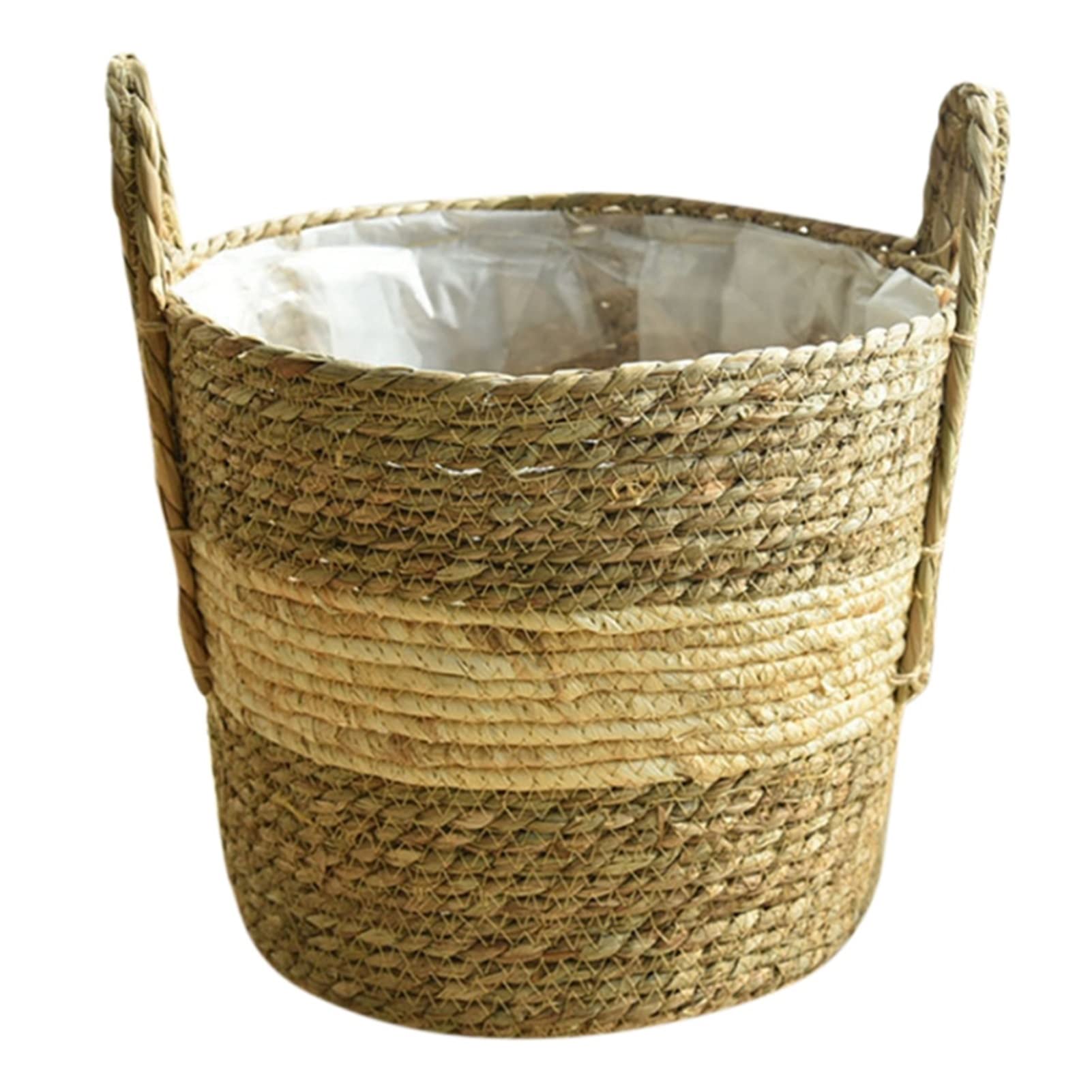 Multifunctional Rattan Storage Basket - Handwoven Straw Floor Basket for Home Decor, Flower Pot Holder, Craft Organizer - Perfect for Living Room, Bedroom & Shop Display (Natural Color, Large Size)