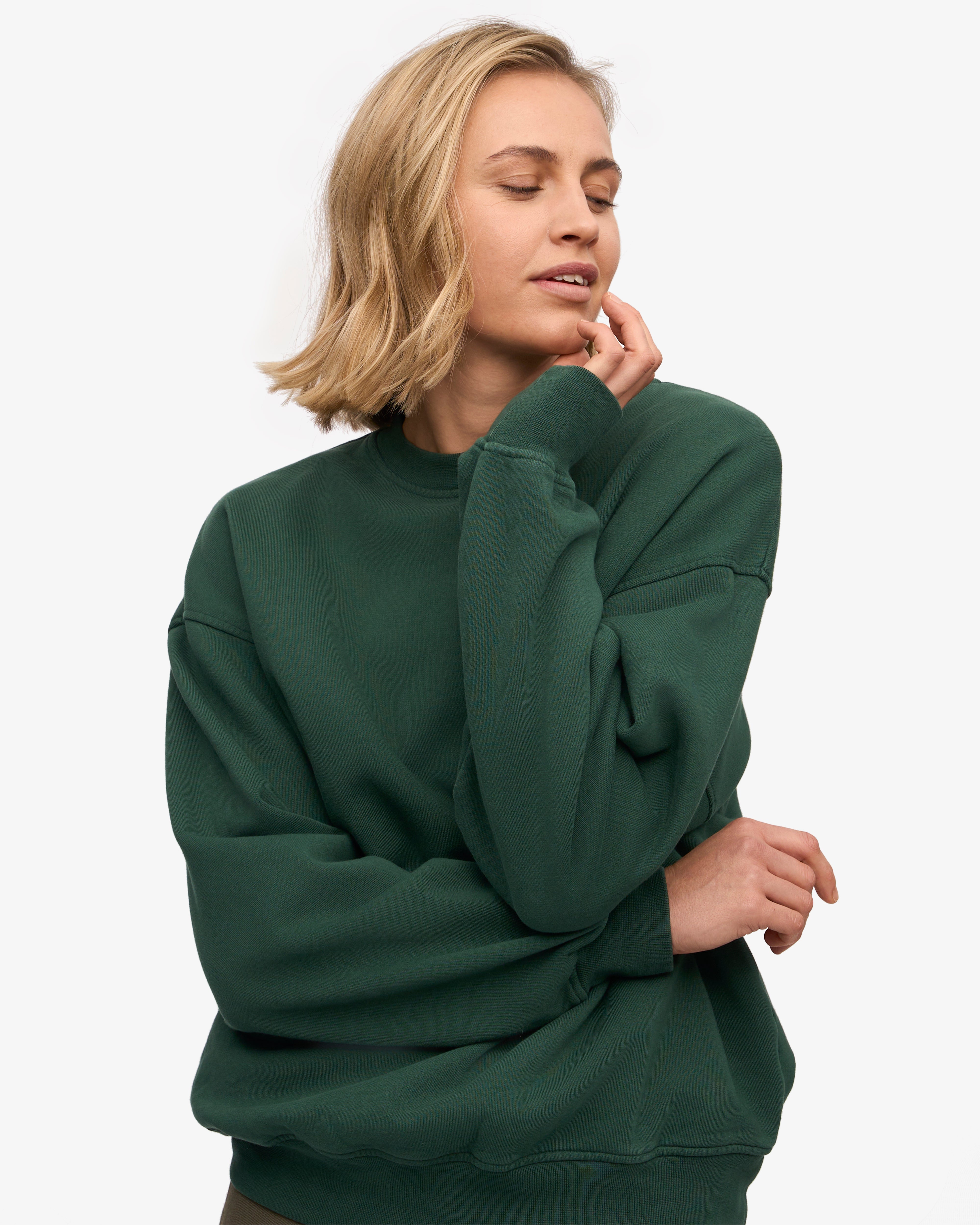 Organic Oversized Crewneck Sweatshirt - Emerald Green - Soft & Comfortable Pullover for Women - Perfect for Casual Wear, Loungewear & Cozy Outfits