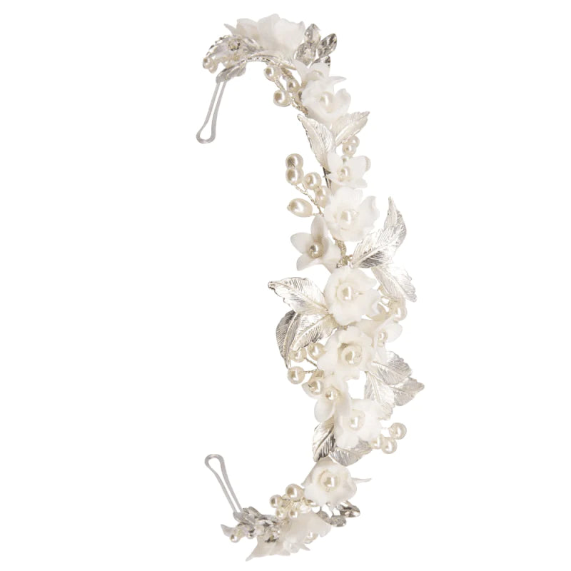 Elegant Floral Bridal Headband with Pearls - Vintage Wedding Hair Accessory for Brides, Bridesmaids & Flower Girls - Perfect for Weddings, Prom & Special Occasions