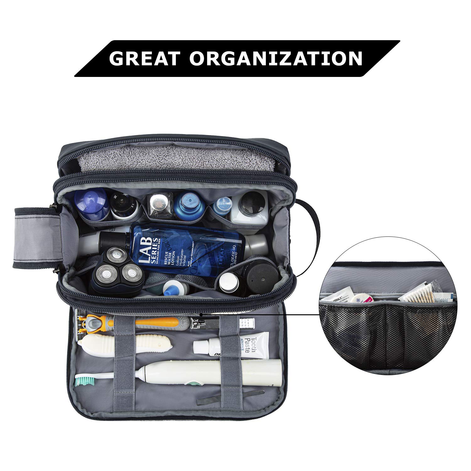 BAGSMART Water-Resistant Men's Travel Toiletry Bag - Medium Navy Blue Dopp Kit Organizer for Shaving Essentials & Bathroom Accessories | Perfect for Gym, Camping & Business Trips
