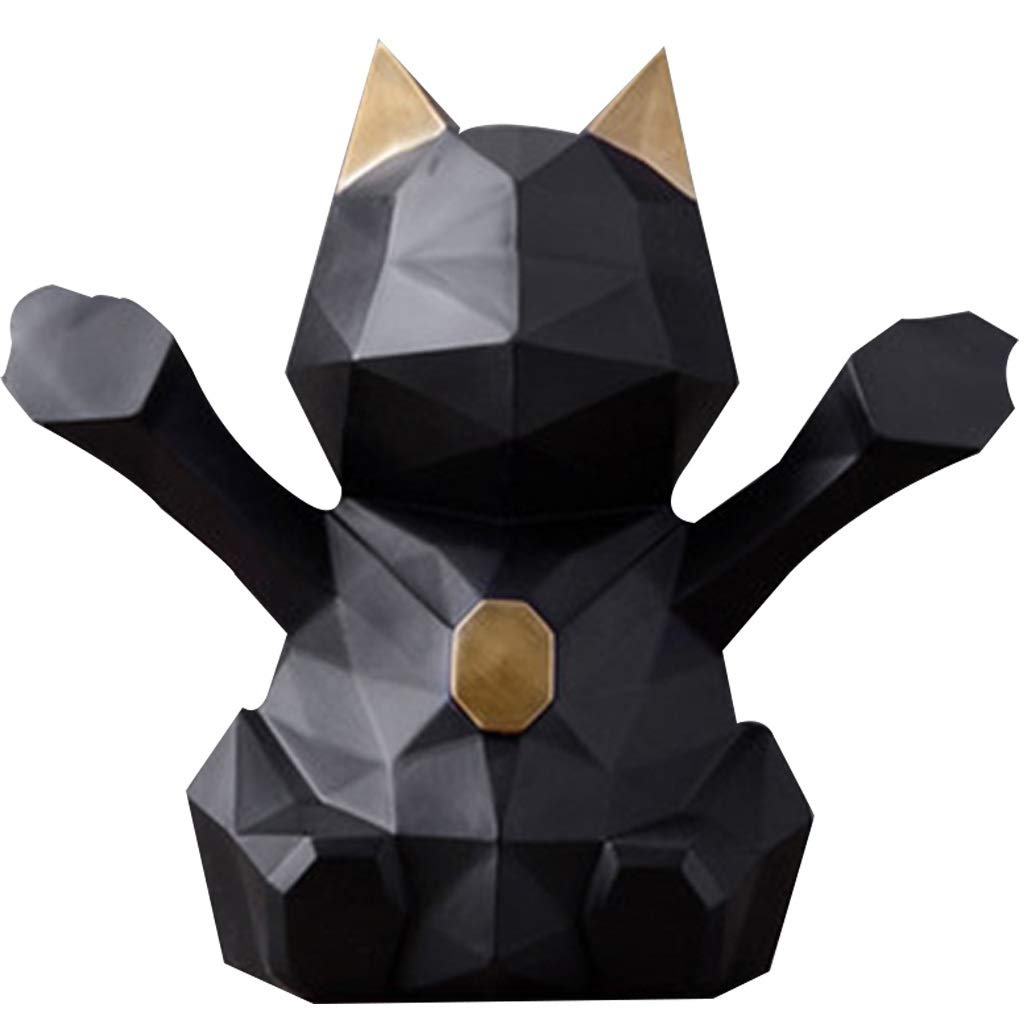 Lucky Cat Money Bank - Black Ceramic Piggy Bank for Kids, 18x10x18cm - Creative Birthday Gift, Home Decor & Savings Jar for Children - Perfect for Bedroom, Nursery, or Office Desk Decor