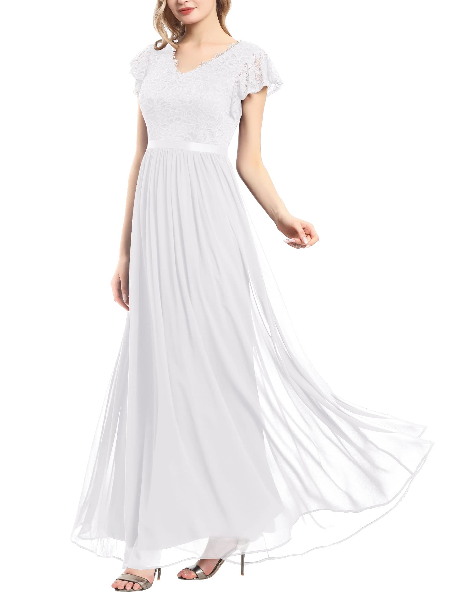 Elegant Women's Long Formal Halter Lace Dress for Wedding, Bridesmaid & Summer Party | Flattering A-Line Gown for Evening Events, Prom & Special Occasions