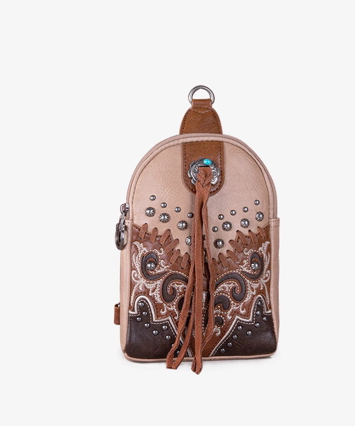 Montana West Embroidered Whipstitch Crossbody Sling Bag for Women - Stylish Boho Purse for Travel, Shopping & Everyday Use