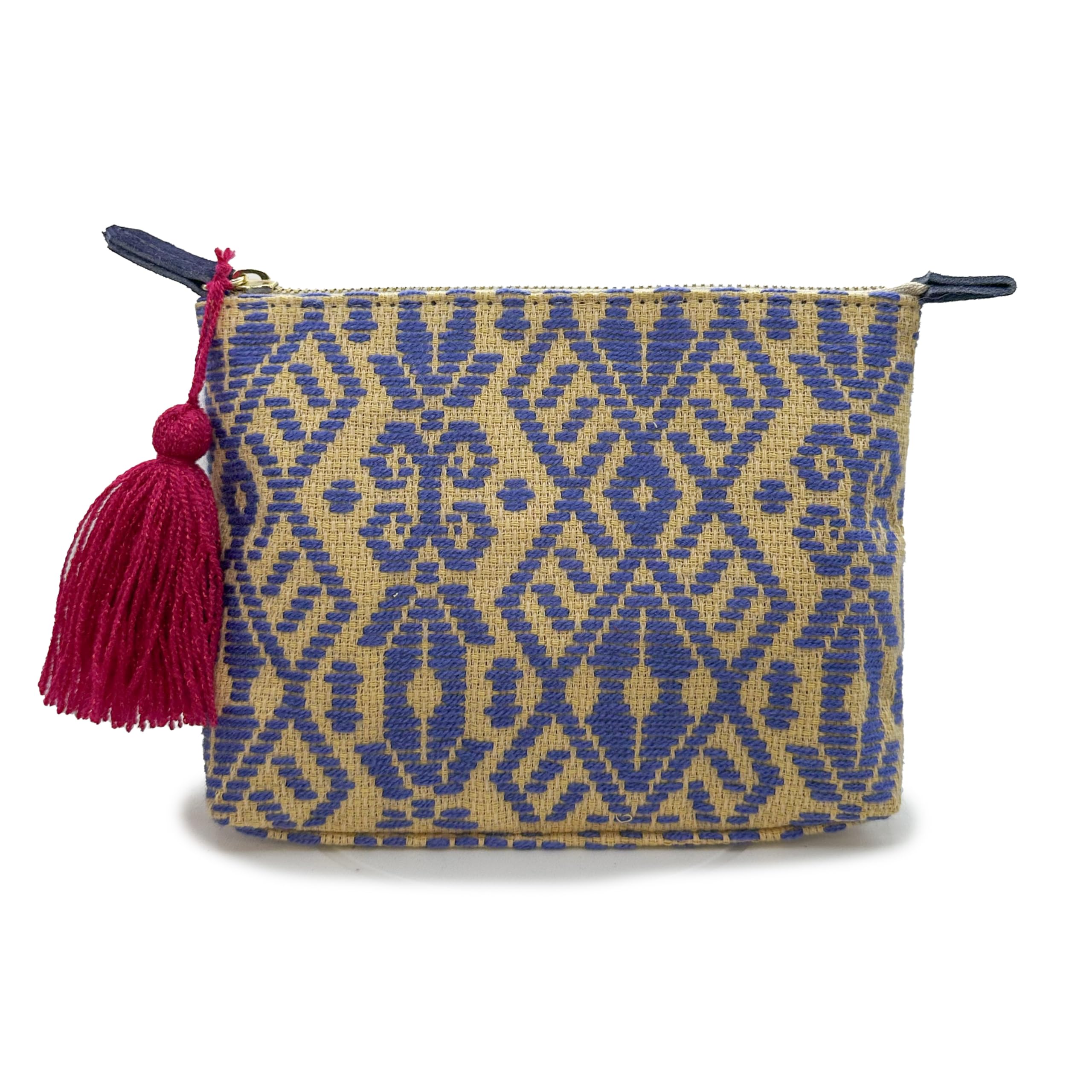 Handmade Embroidered Makeup Bag 'Cecilia' by Jühue Artesanal - Blue Mexican Artisan Cosmetic Pouch with Hand Embroidery - Perfect for Travel, Gifts & Organizing Beauty Essentials