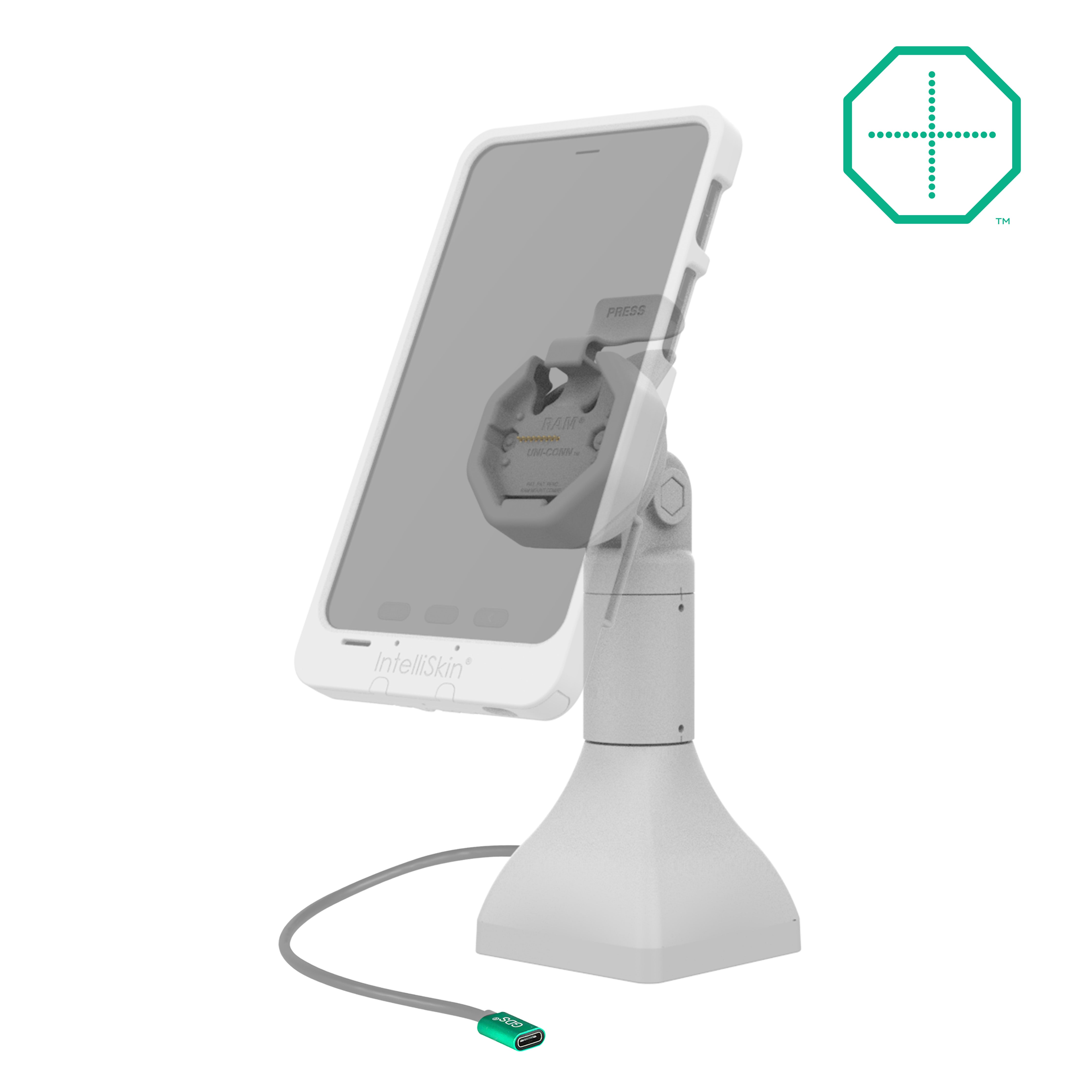 GDS® Uni Conn™ Powered 7 Pedestal Dock with USB-C Ports in Gray - RAM GDS DOCK D11 7 U3C GRY - Ideal for Office Workstations & Multi-Device Charging Stations