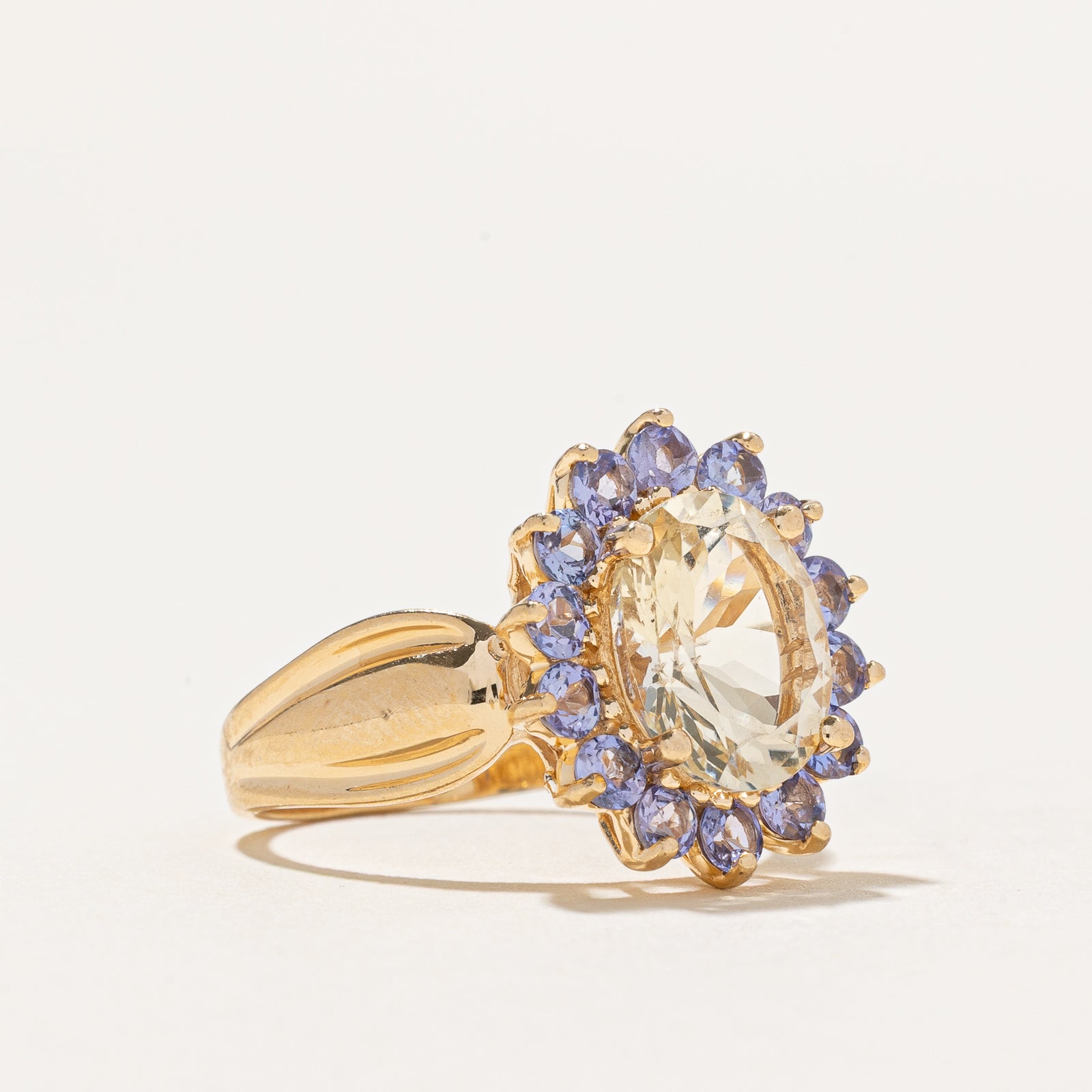 3.20ctw Citrine & Tanzanite Petal Cocktail Ring - Size 6 | Elegant Statement Jewelry for Parties, Weddings & Special Occasions