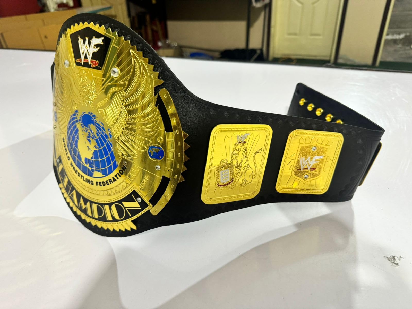 Premium Black & Gold Leather Wrestling Belt for Adults - 2MM Brass Plates - Championship Title Replica for WWE Fans, Cosplay & Sports Events