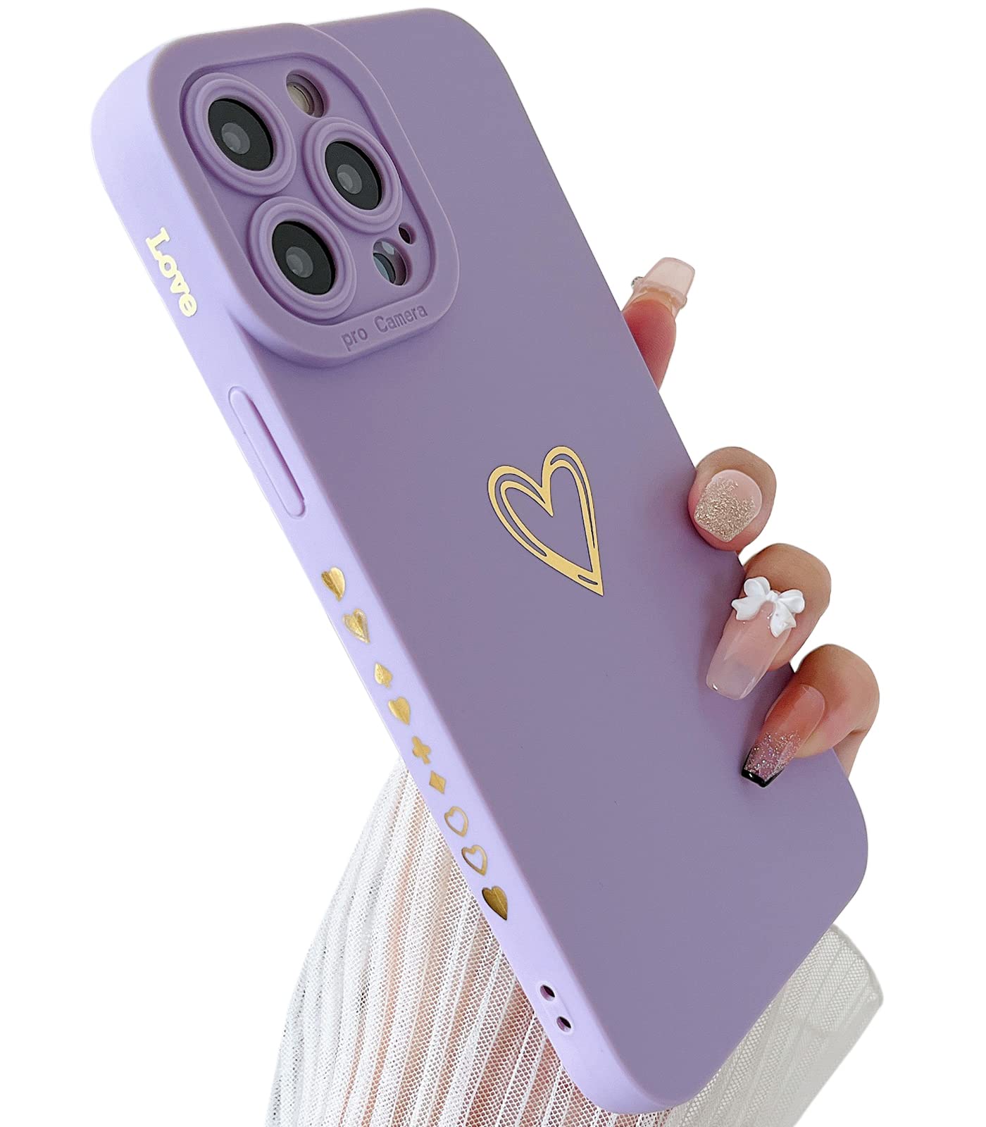 Qokey iPhone 13 Pro Max Case (2021 6.7 Inch) - Cute Heart Design with Shockproof TPU, Anti-Fall Camera Protection & Anti-Fingerprint Coating | Perfect Protective Phone Case for Women, Girls & Men (Purple) | Great for Everyday Use, Work & Travel