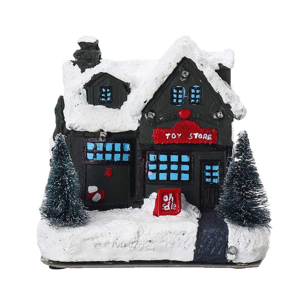 CUJUX LED Light Up Tiny Christmas Village House - Resin Holiday Building Decor, Miniature Xmas Gift for Tree, Mantel & Tabletop - Perfect for Christmas Party, Home & Office Decoration
