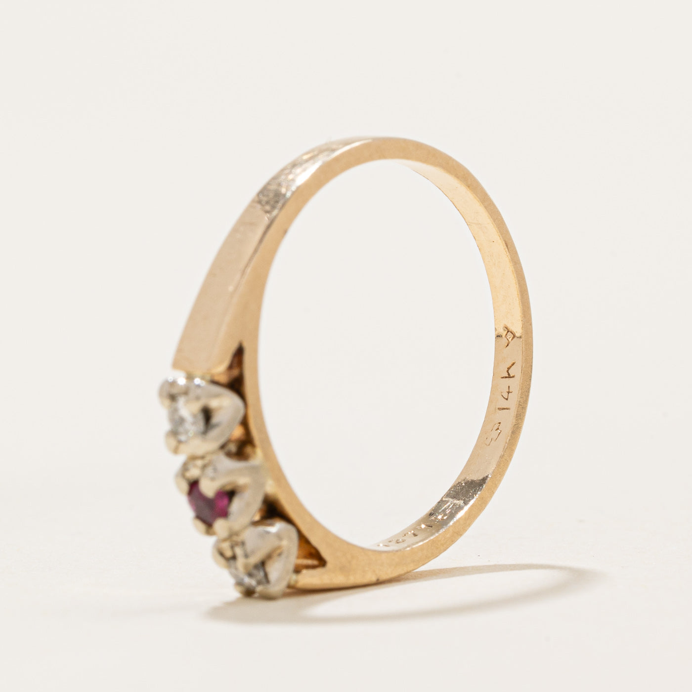 Exquisite Three Stone Ruby & Diamond Ring | 0.05ctw Ruby & 0.03ctw Diamond | Size 5 | Perfect for Anniversary, Engagement & Special Occasions