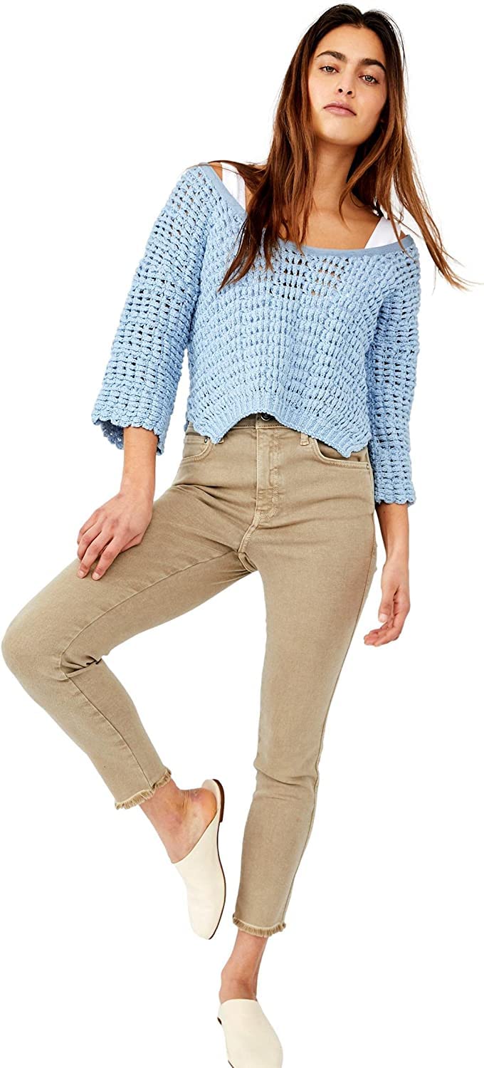 Free People Women’s Frayed-Hem Skinny Jeans Jegging in Sage Green - Size 24 | Stretch Denim Pants for Casual Wear & Everyday Outfits