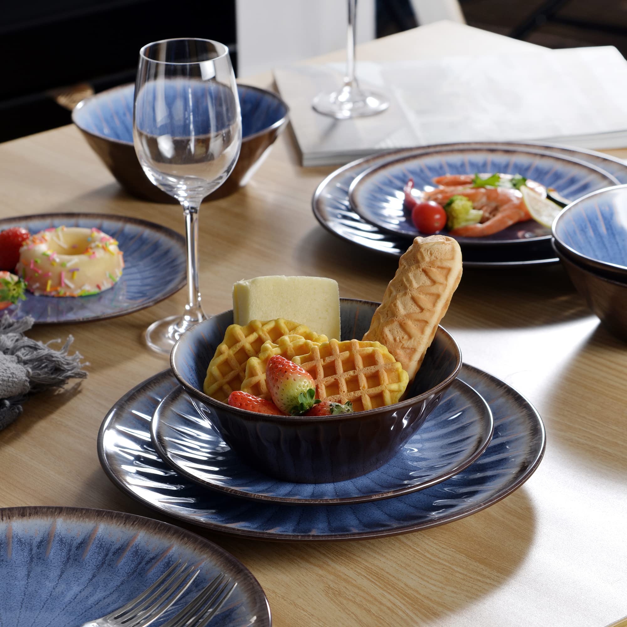 12-Piece Melamine Dinnerware Set - Unbreakable Plates & Bowls for Outdoor Dining, Camping, Picnics - BPA-Free, Dishwasher Safe (Classic Blue) - Perfect for Patio Parties, RV Trips & Backyard BBQs