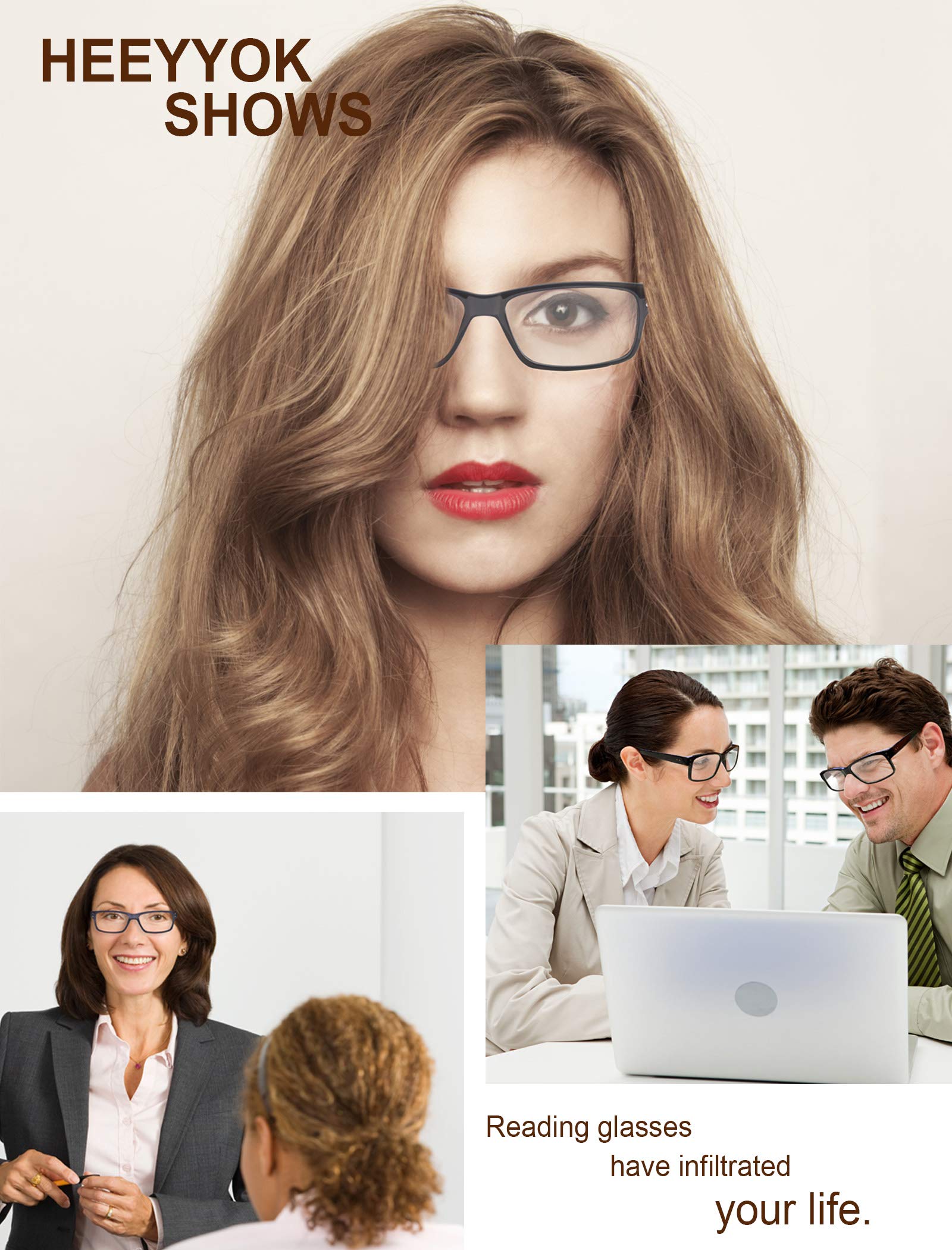 HEEYYOK 4 Pack Reading Glasses for Men & Women with Flexible Spring Hinges - Lightweight Cheater Glasses & Readers Sunglasses - Perfect for Reading, Computer Use, and Outdoor Activities