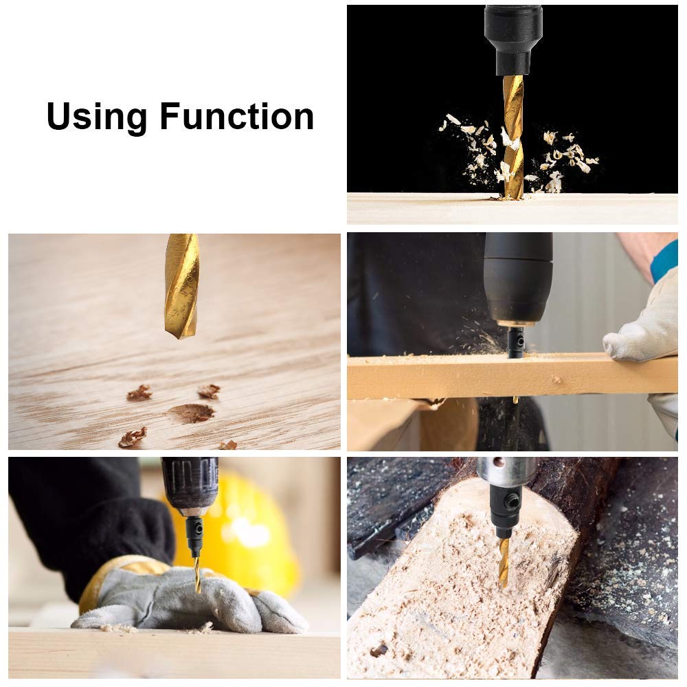 5-Piece HSS Countersink Drill Bit Set - 6#, 8#, 10#, 12#, 14# Sizes - Quick Change Woodworking Tools with Hex Wrench - Perfect for Carpentry, DIY Projects & Furniture Assembly