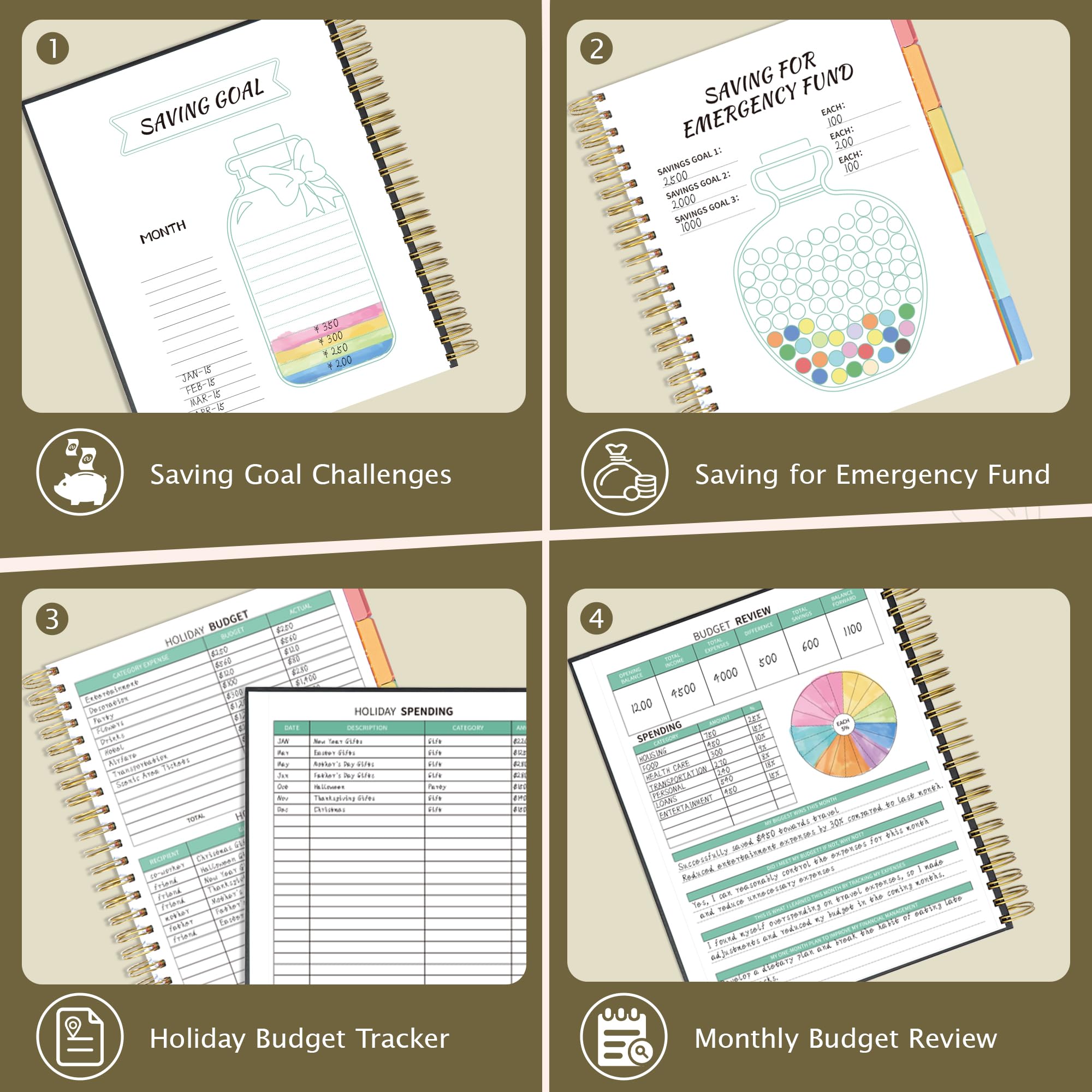 Ospelelf 2025 Budget Planner - Spiral Monthly Bill Organizer with Stickers, 8.5 x 11 Inch Undated Financial Planner | Expense Tracker Notebook with 12 Pockets & Zipper Pouch (Black) - Perfect for Personal Finance Management, Bill Tracking & Savings Goals