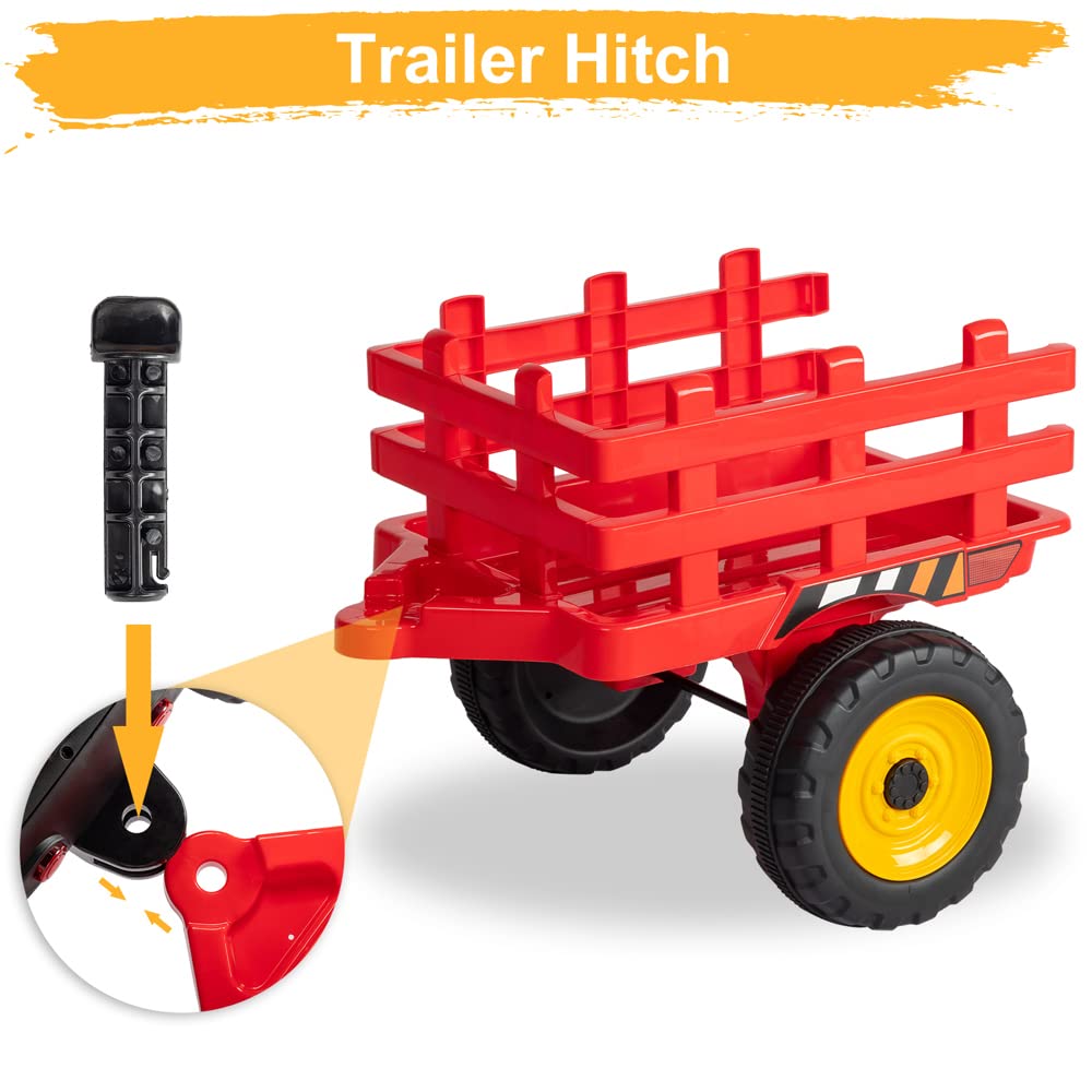 12V Kids Ride-On Tractor with 2.4G Remote Control - Electric Toy Tractor with Trailer, LED Lights & Music - Safe Toddler Vehicle with Seat Belt - Perfect for Outdoor Play & Backyard Fun (Red)