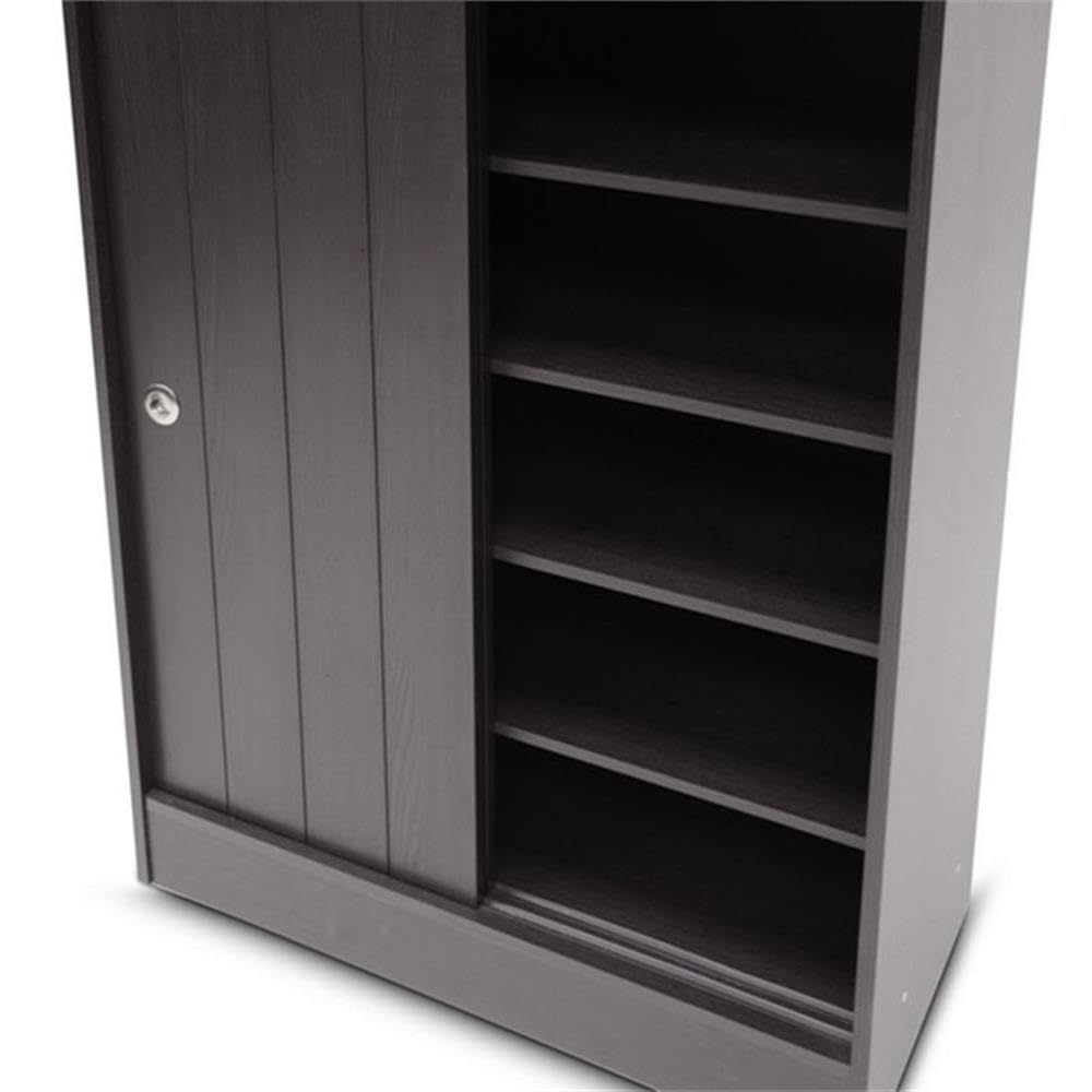 Pemberly Row Espresso Shoe Cabinet - Modern Entryway Storage Organizer for Shoes & Boots | Perfect for Small Spaces, Hallways & Closets