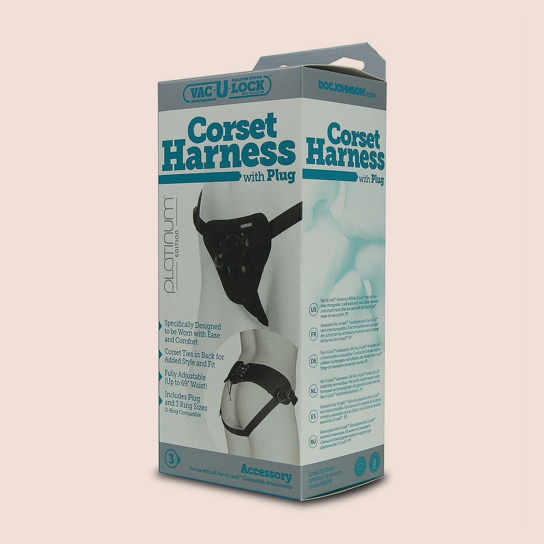 Premium Platinum Corset Harness with Vac-U-Lock Plug - Adjustable Waist Trainer for BDSM, Fetish & Role Play - Perfect for Cosplay, Fashion & Sensual Bondage Scenes